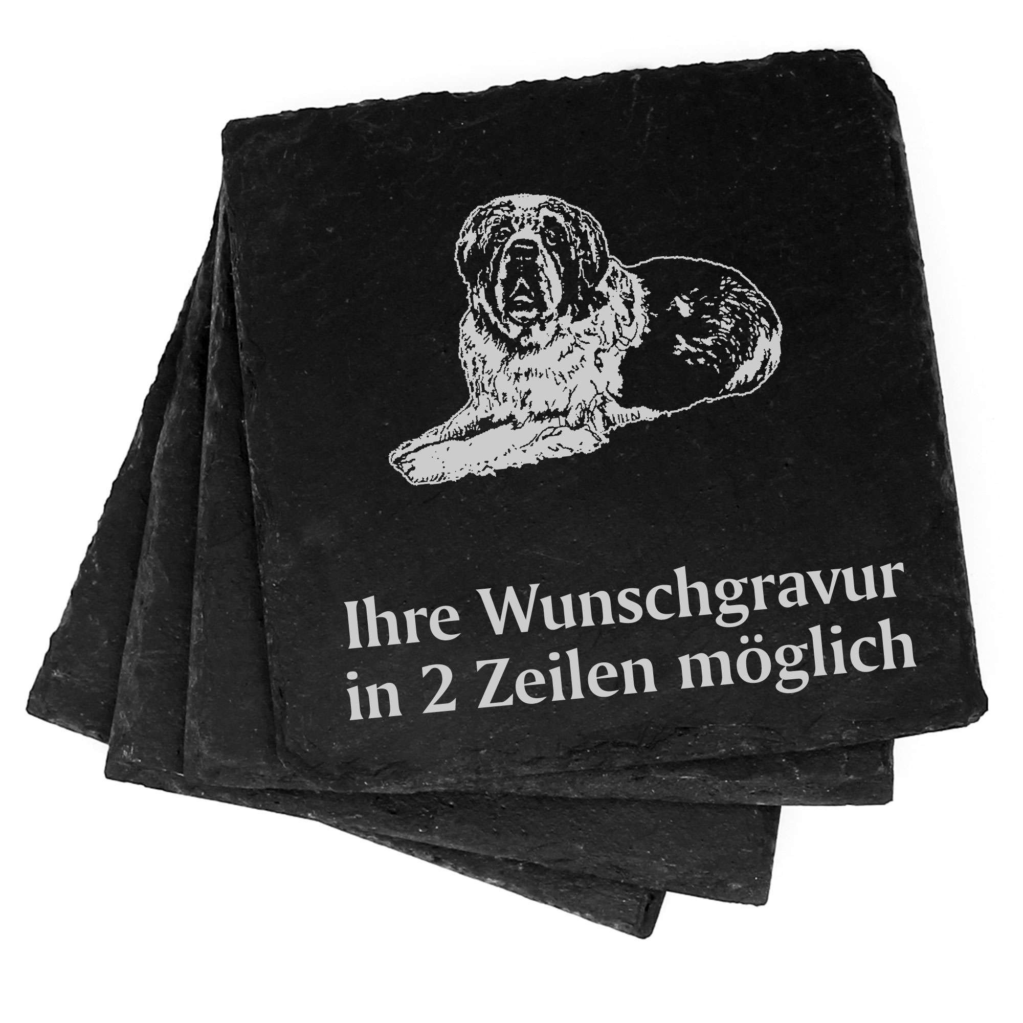 4x Bernhardiner Deko Schiefer Untersetzer Wunschgravur Set - 11 x 11 cm