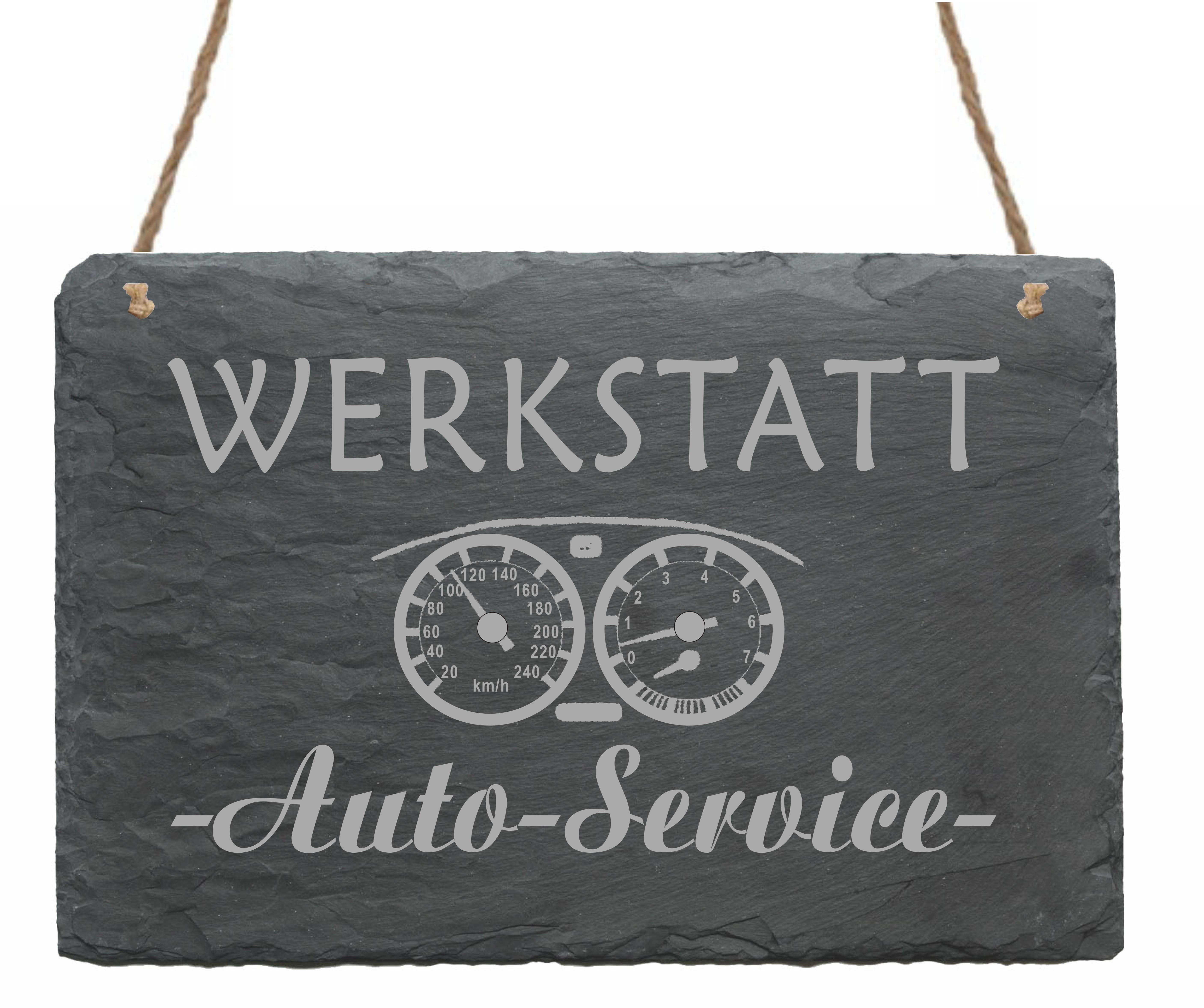 Schiefertafel « WERKSTATT AUTO-SERVICE » mit Motiv Tacho