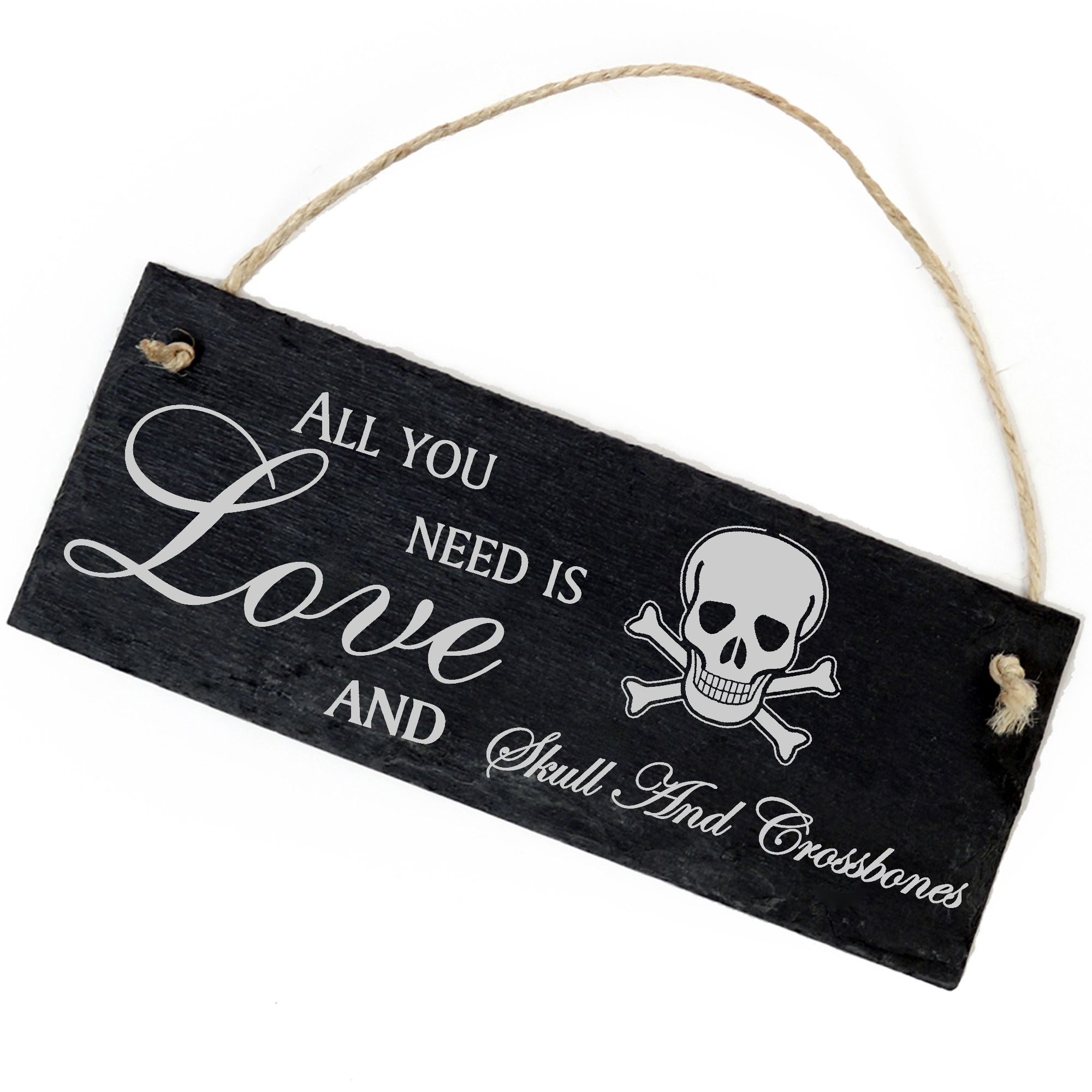 Schiefertafel Deko Skull and Crossbones Schild 22 x 8 cm - All you need is Love and Skull And Crossb