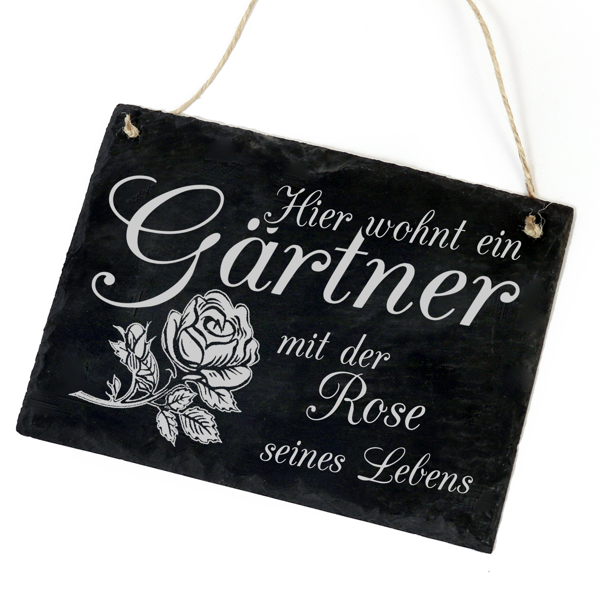 Garten Schild Türschild - Hier wohnt eine Gärtner - 22x16cm aus Schiefer