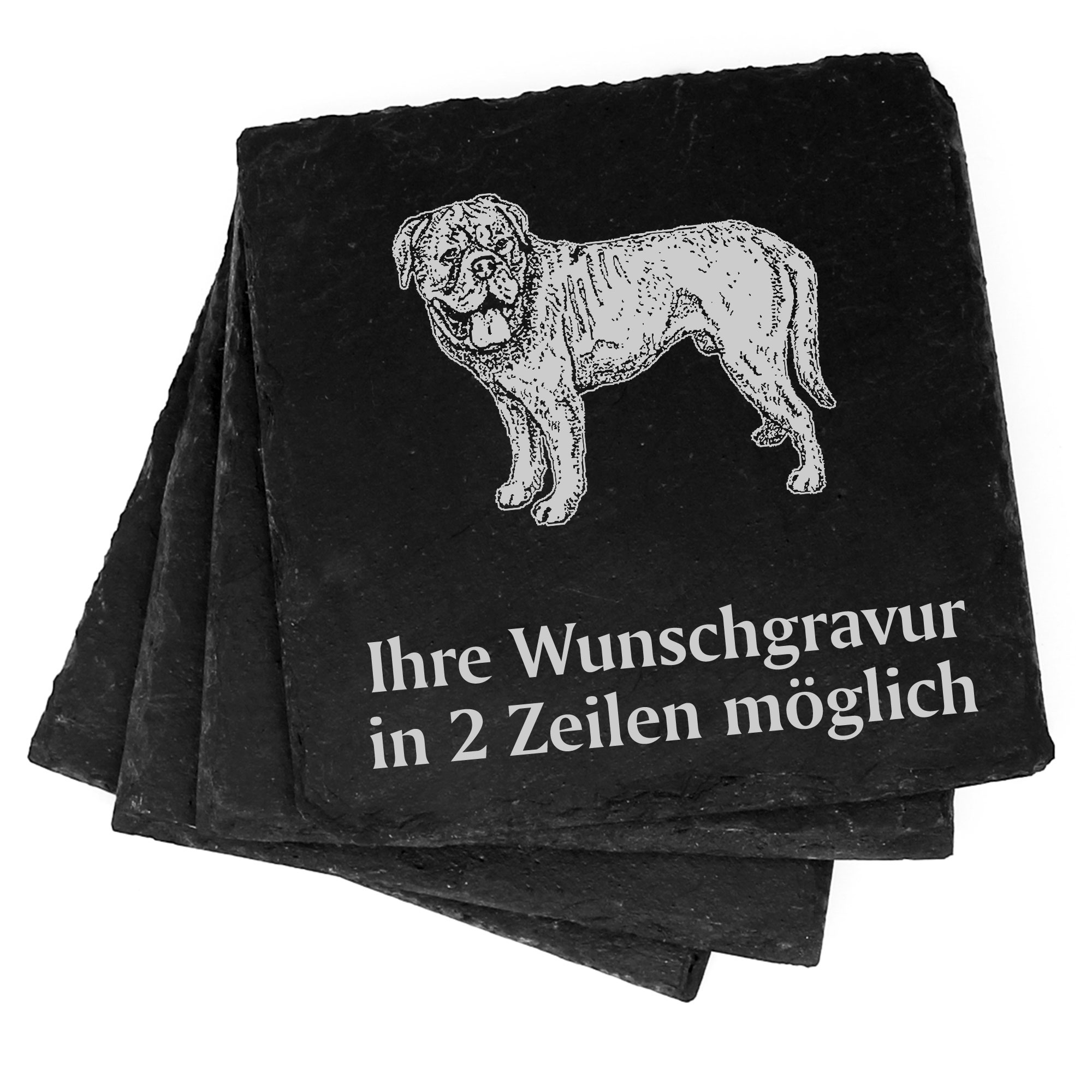 4x Dougue De Bordeaux Deko Schiefer Untersetzer Wunschgravur Set - 11 x 11 cm