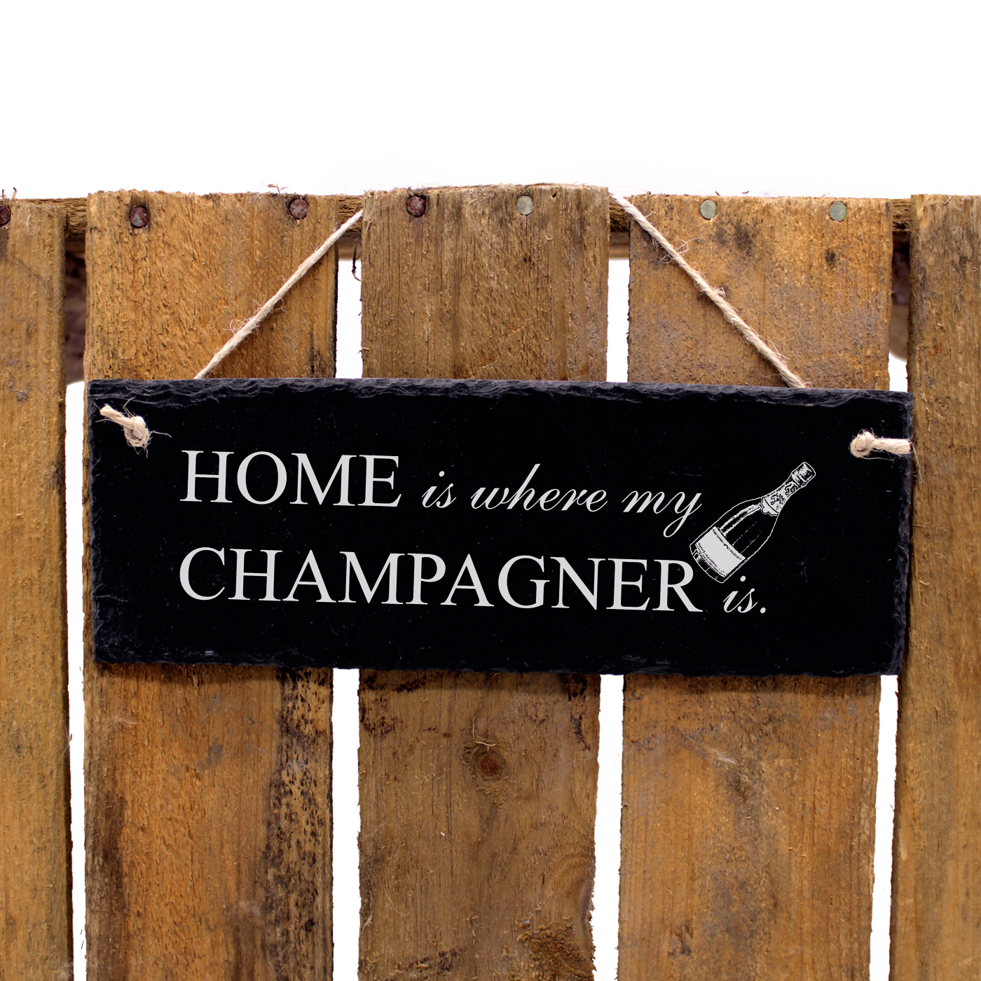 Schiefertafel Home is where my CHAMPAGNER is - Türschild 22 x 8 cm