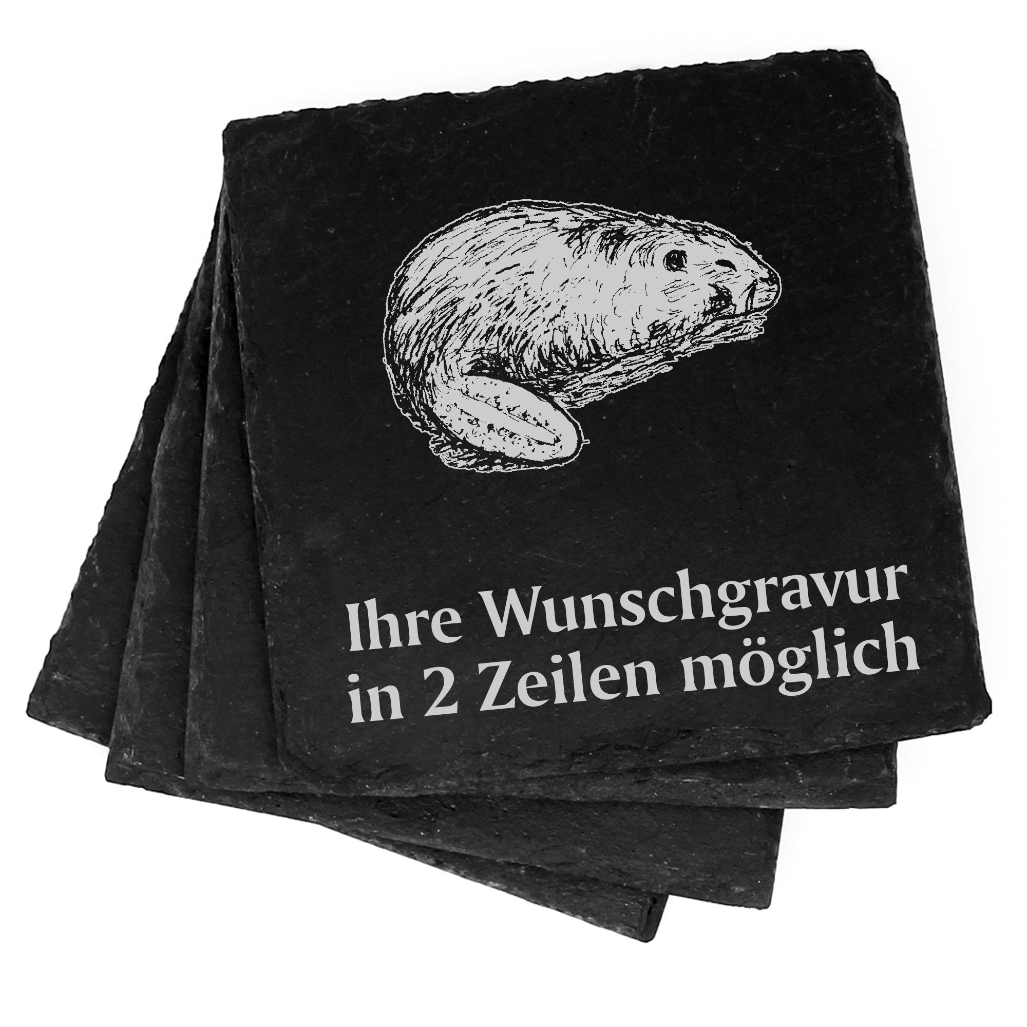 4x Biber im Wasser Deko Schiefer Untersetzer Wunschgravur Set - 11 x 11 cm