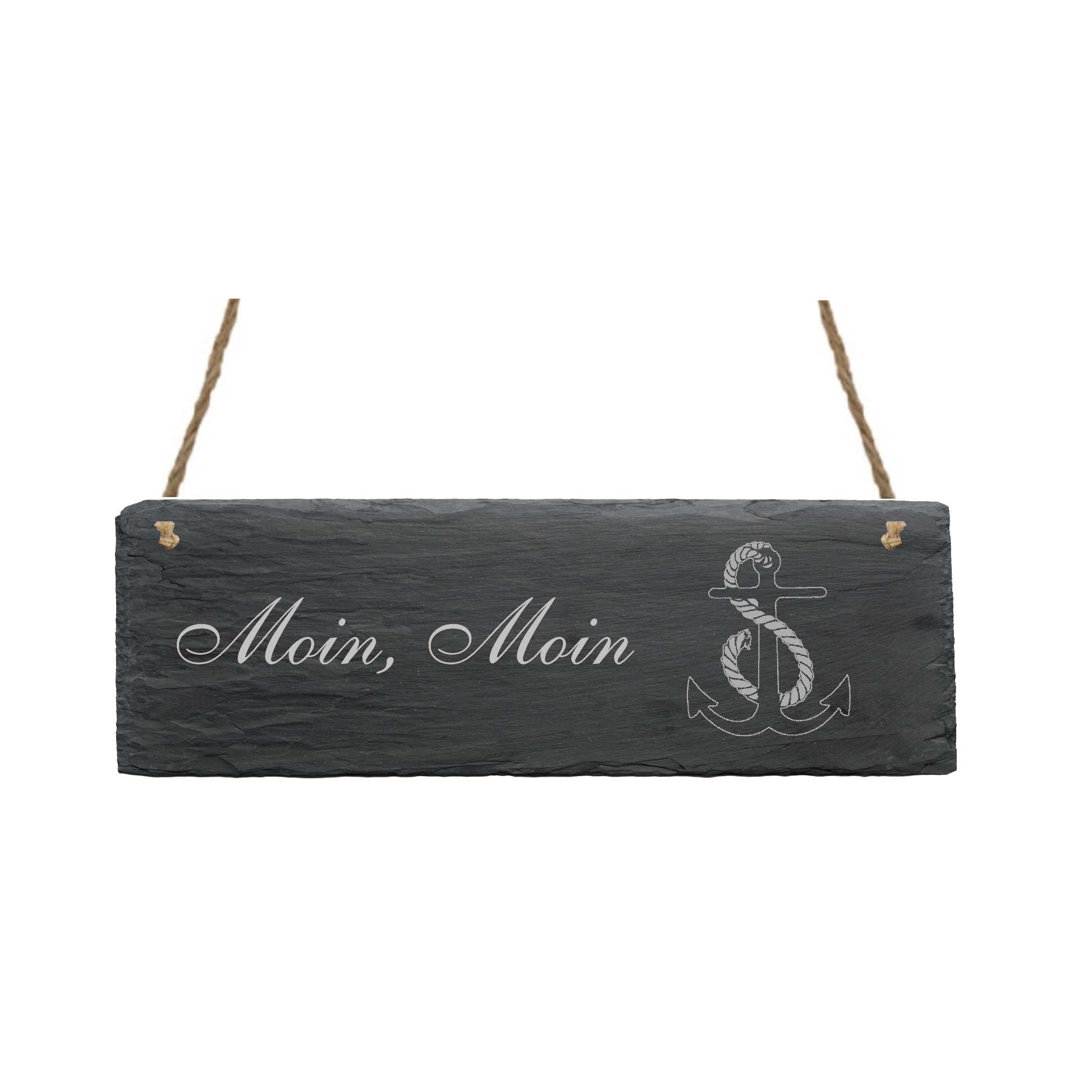 Schild « MOIN MOIN » mit Motiv ANKER - 22 x 8 cm - aus Schiefer