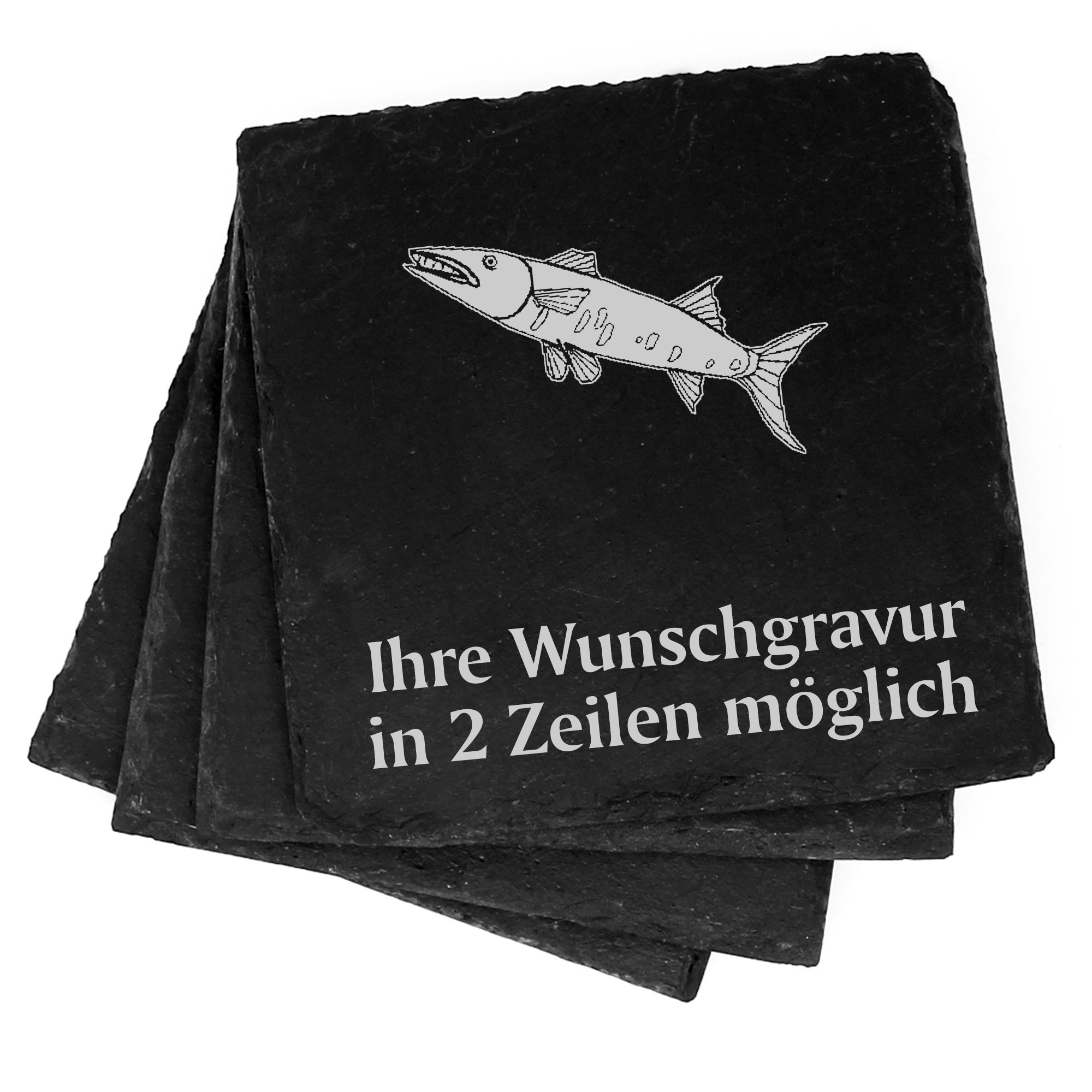 4x Barakuda Deko Schiefer Untersetzer Wunschgravur Set - 11 x 11 cm