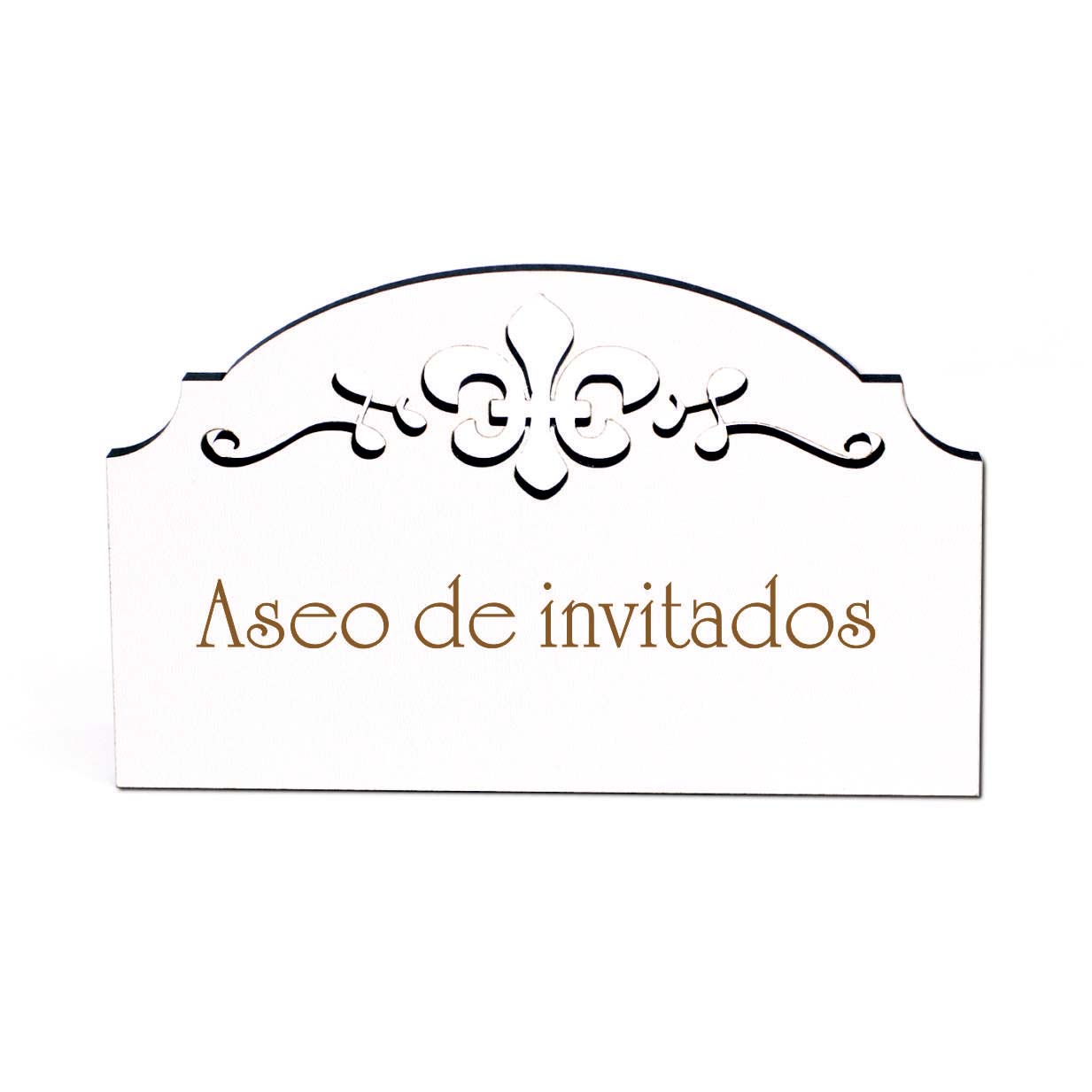 Aseo de invitados Türschild Schild Holz selbstklebend Ornamente Gästetoilette WC Deko 15,5 x 9,5 cm