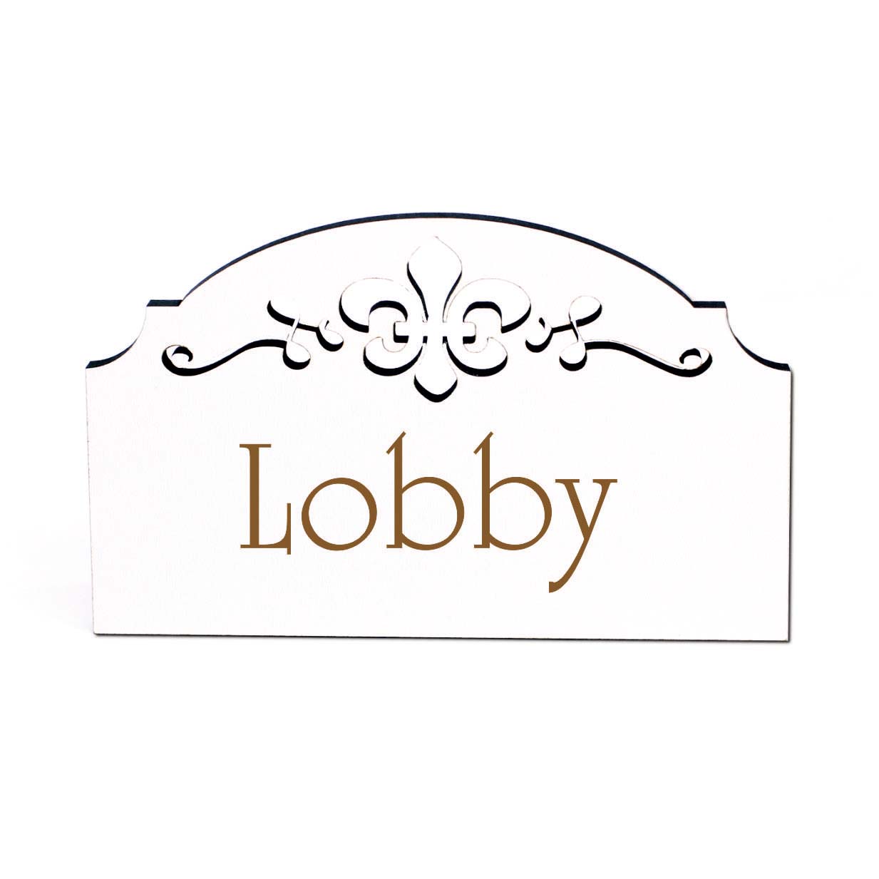 Lobby Schild Holz Türschild graviert Ornamente selbstklebend RezeptionTürdeko 15,5 x 9,5 cm