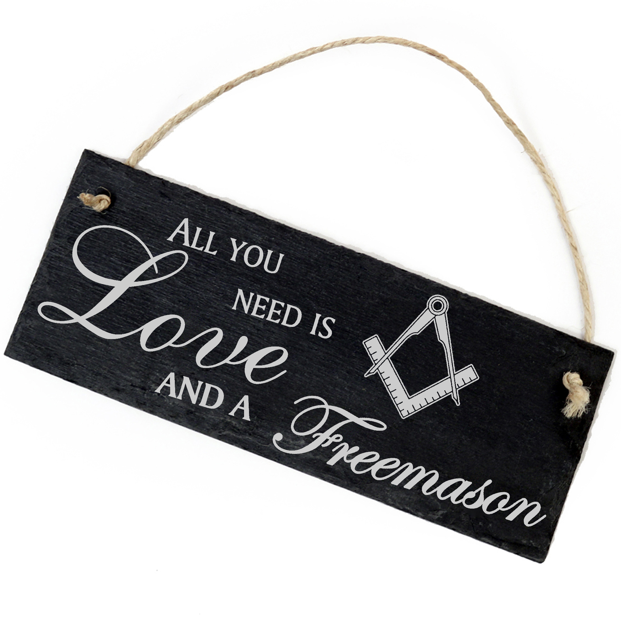 Schiefertafel Deko Freimaurer Schild 22 x 8 cm - All you need is Love and a Freemason