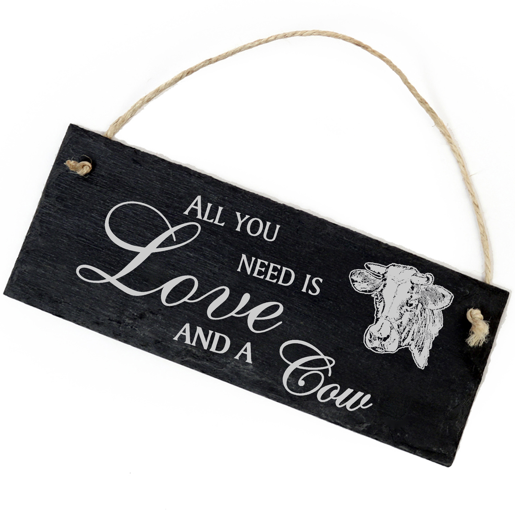 Schiefertafel Deko Kuhkopf Schild 22 x 8 cm - All you need is Love and a Cow