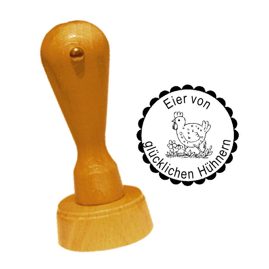 Stempel « EIER VON GLÜCKLICHEN HÜHNERN 09 » Huhn auf der Wiese • inkl. Personalisierung Ø 20 mm