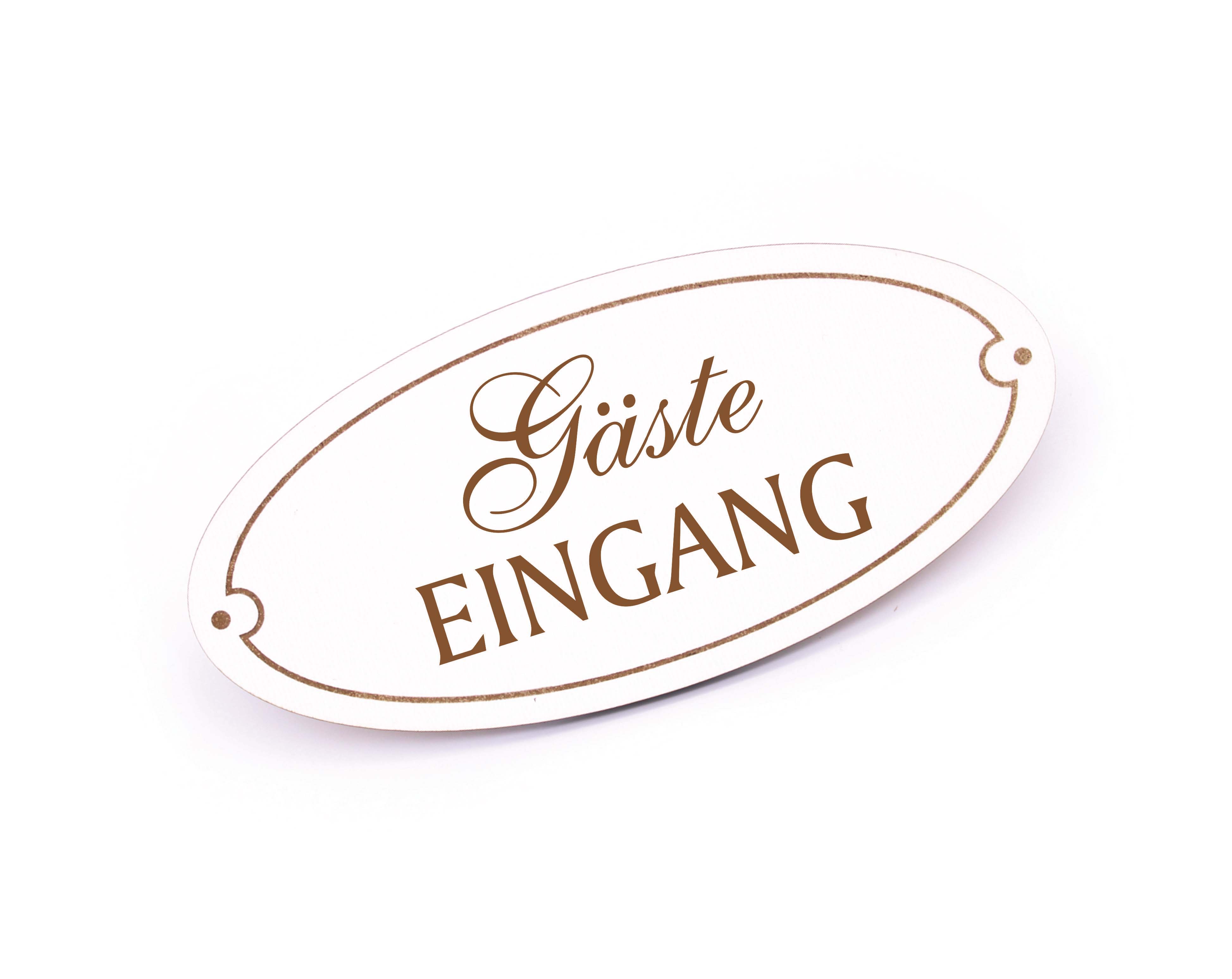 Türschild Gäste Eingang - Schild oval Gästeeingang Gast Holzschild graviert selbstklebend 15 x 7 cm