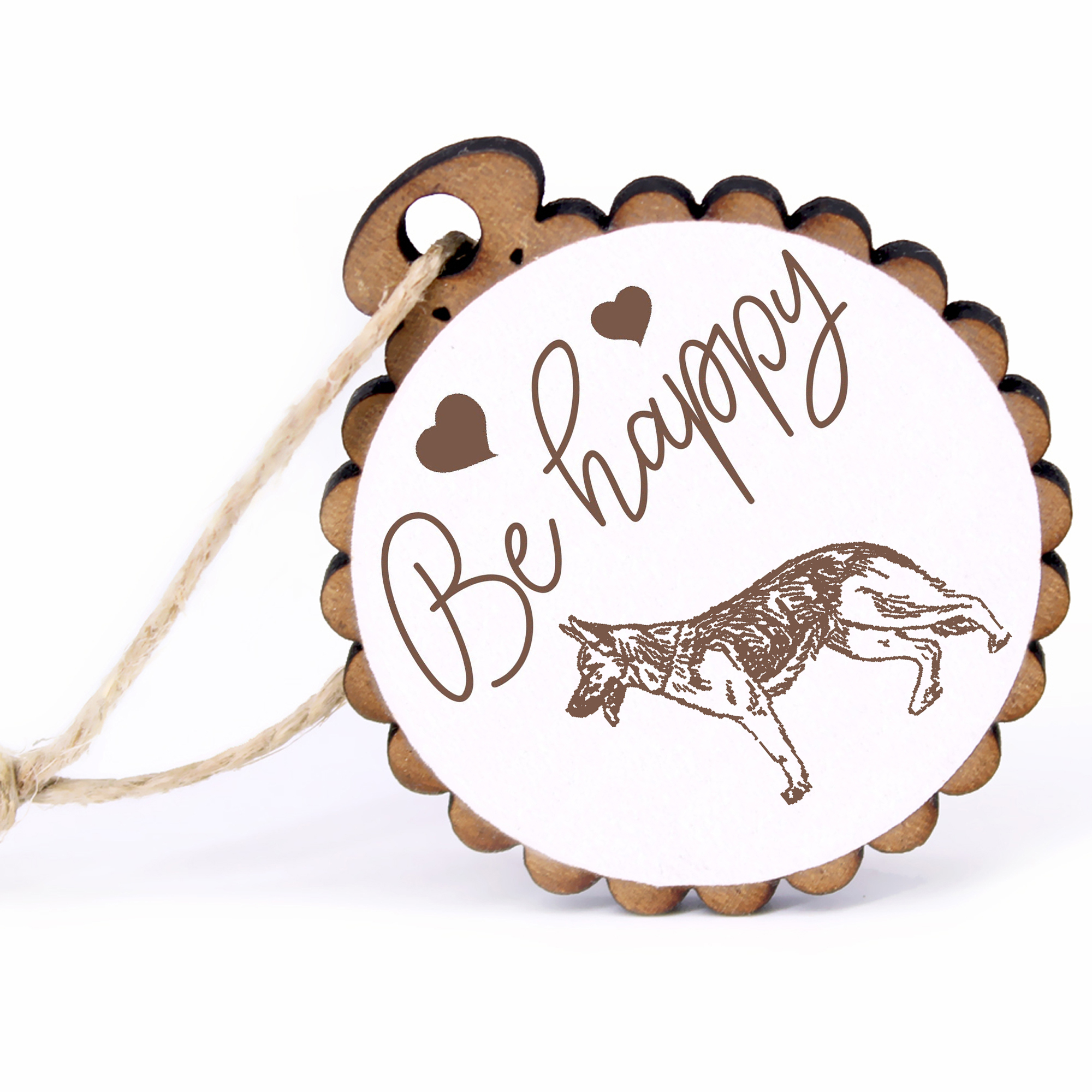 Geschenkanhänger - Be Happy Deutscher Schäferhund -  Holz Ø-5cm - mit Juteband