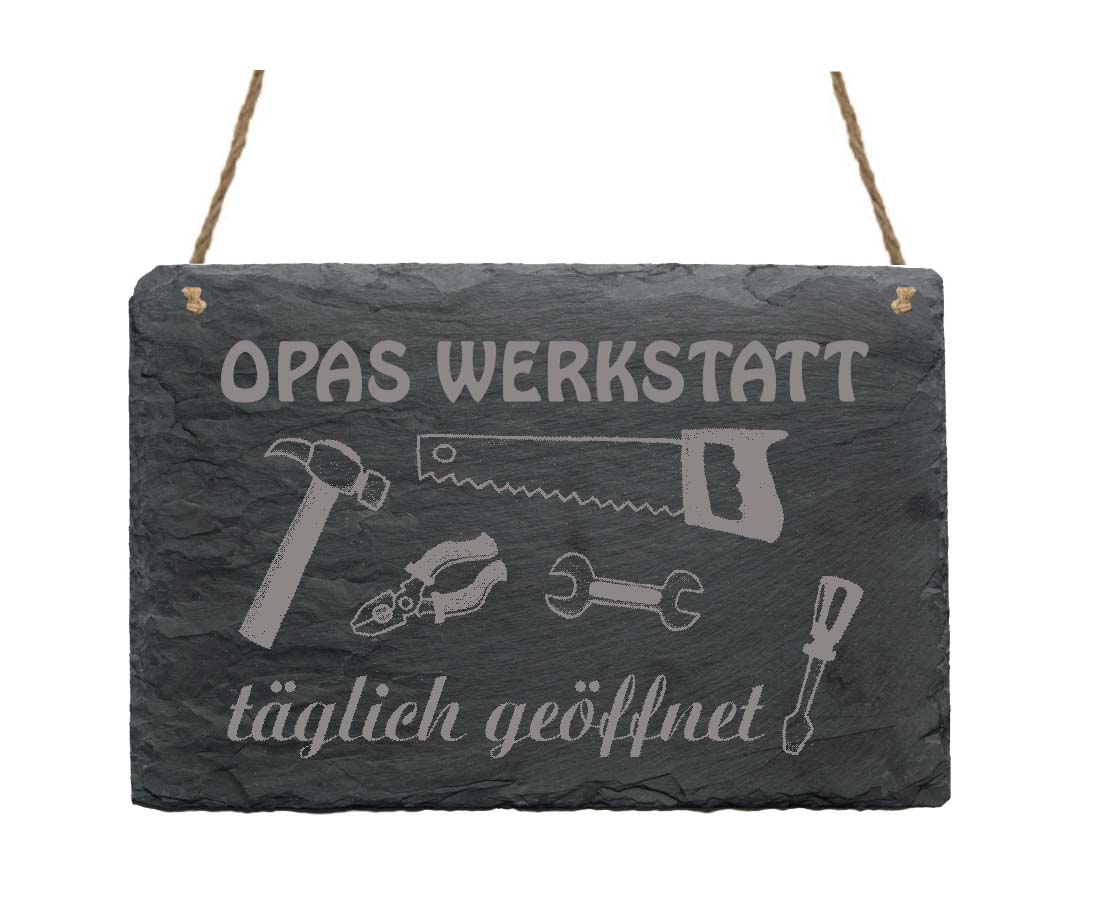 Schiefertafel « Opas Werkstatt » Türschild graviert 22x16cm