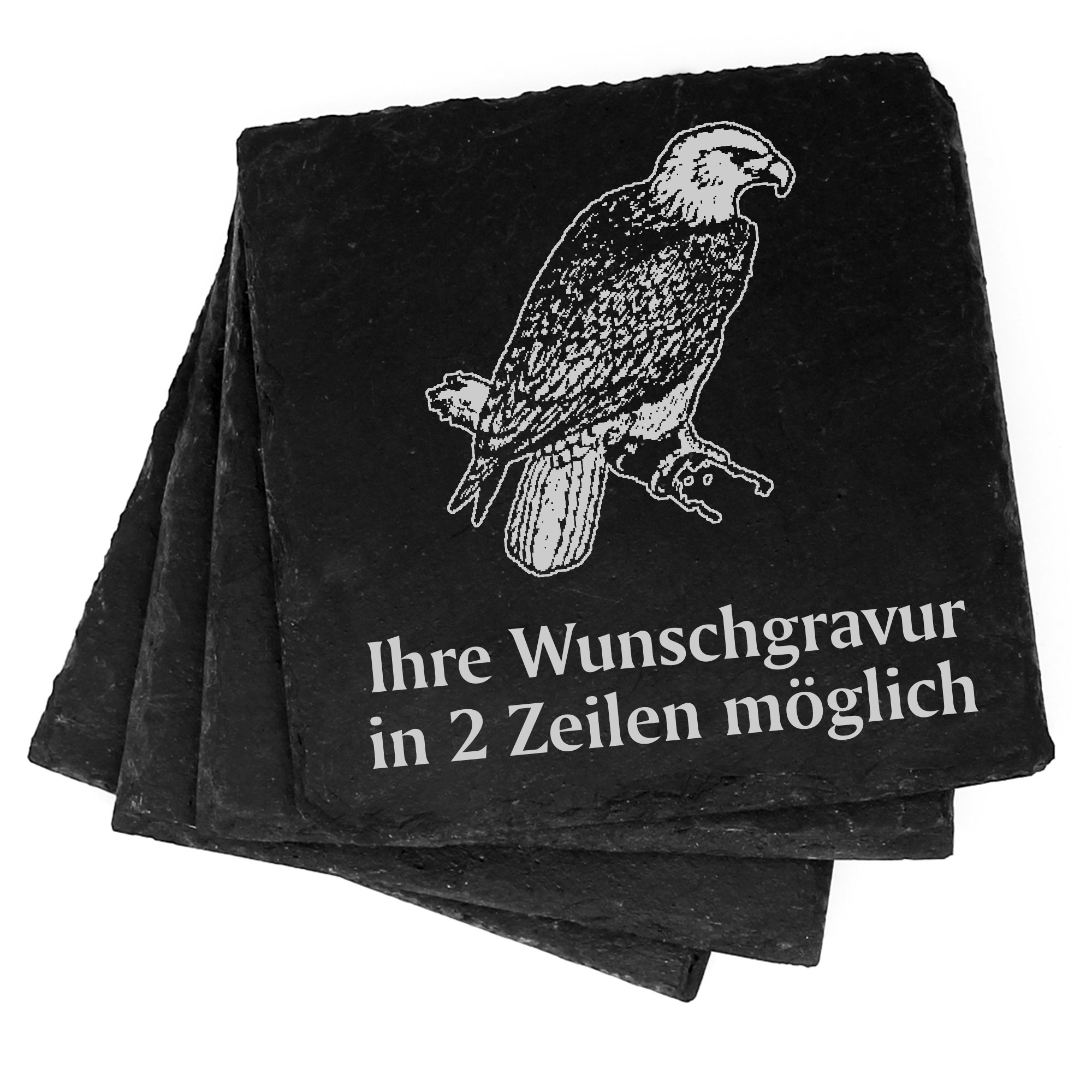 4x Adler Deko Schiefer Untersetzer Wunschgravur Set - 11 x 11 cm