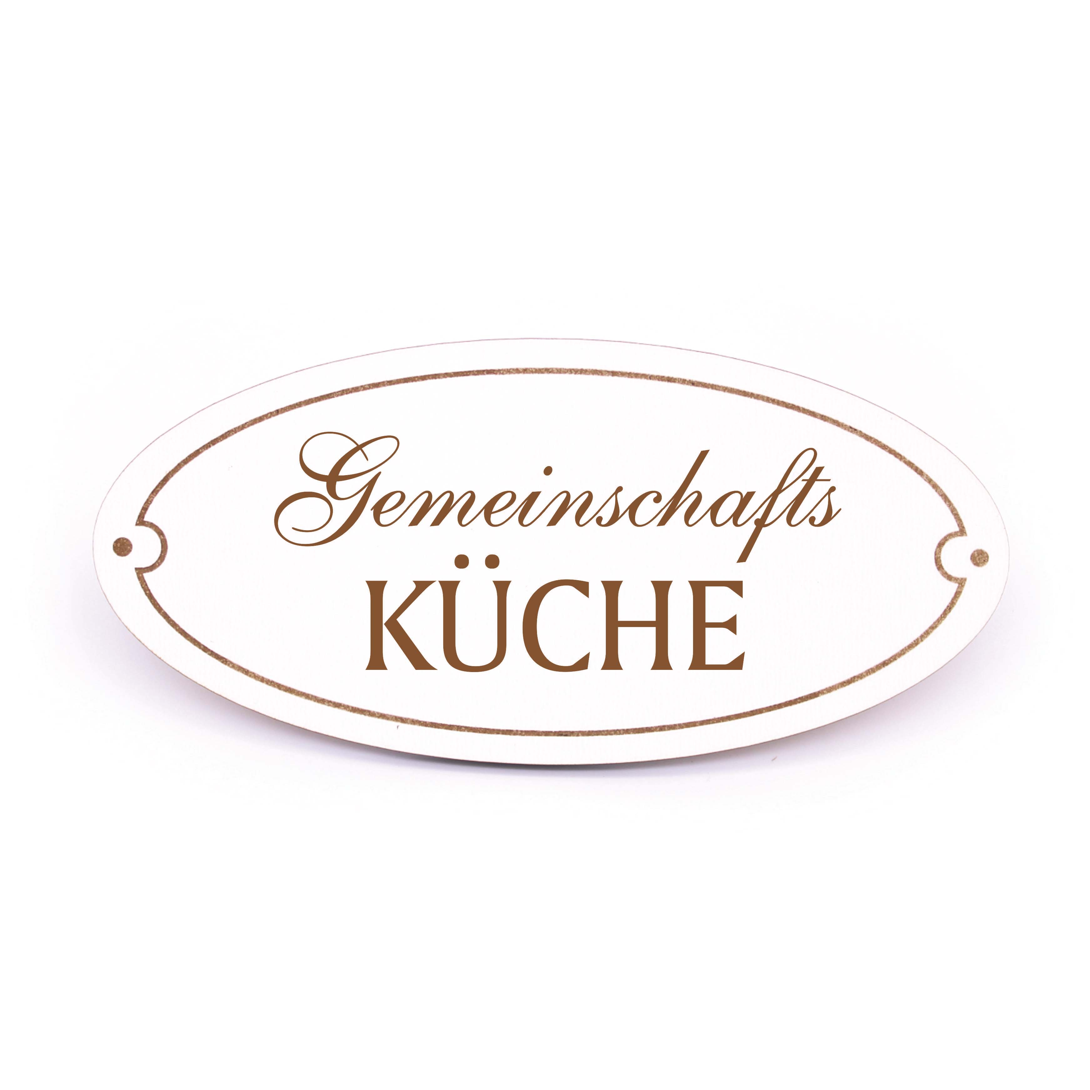 Türschild Gemeinschaftsküche - Schild oval Küche Küchendeko Holzschild Gravur selbstklebend 15 x 7