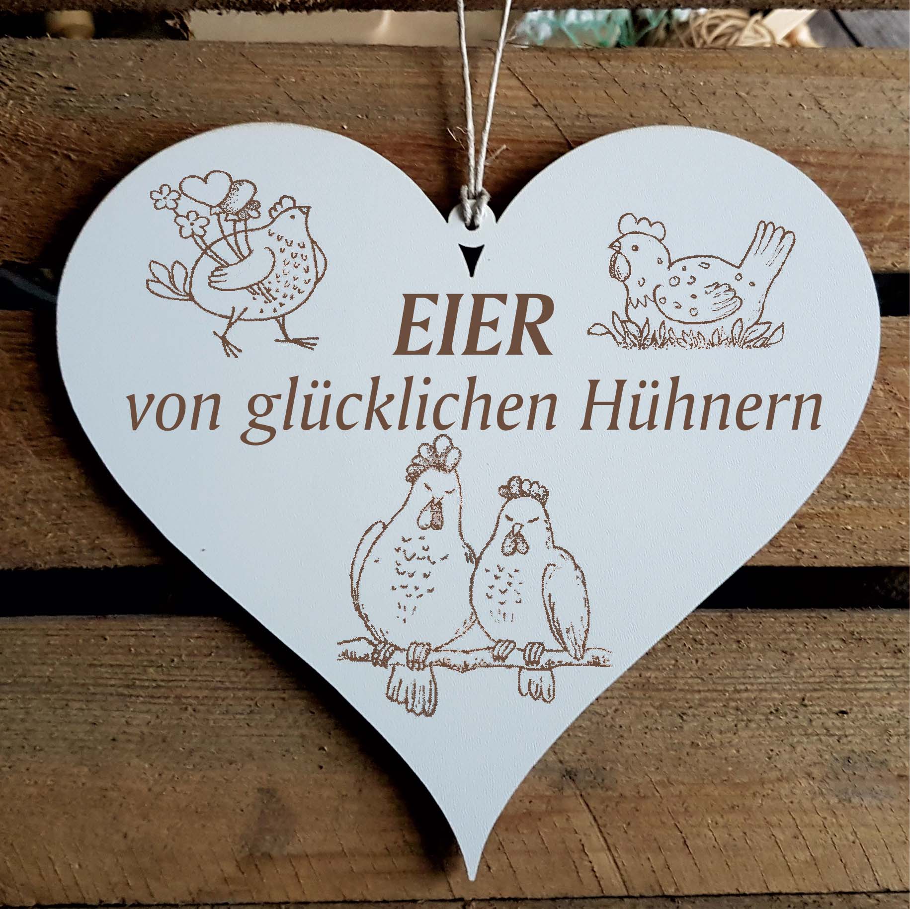 Schild Herz Eier von glücklichen Hühnern - 2 Hühner