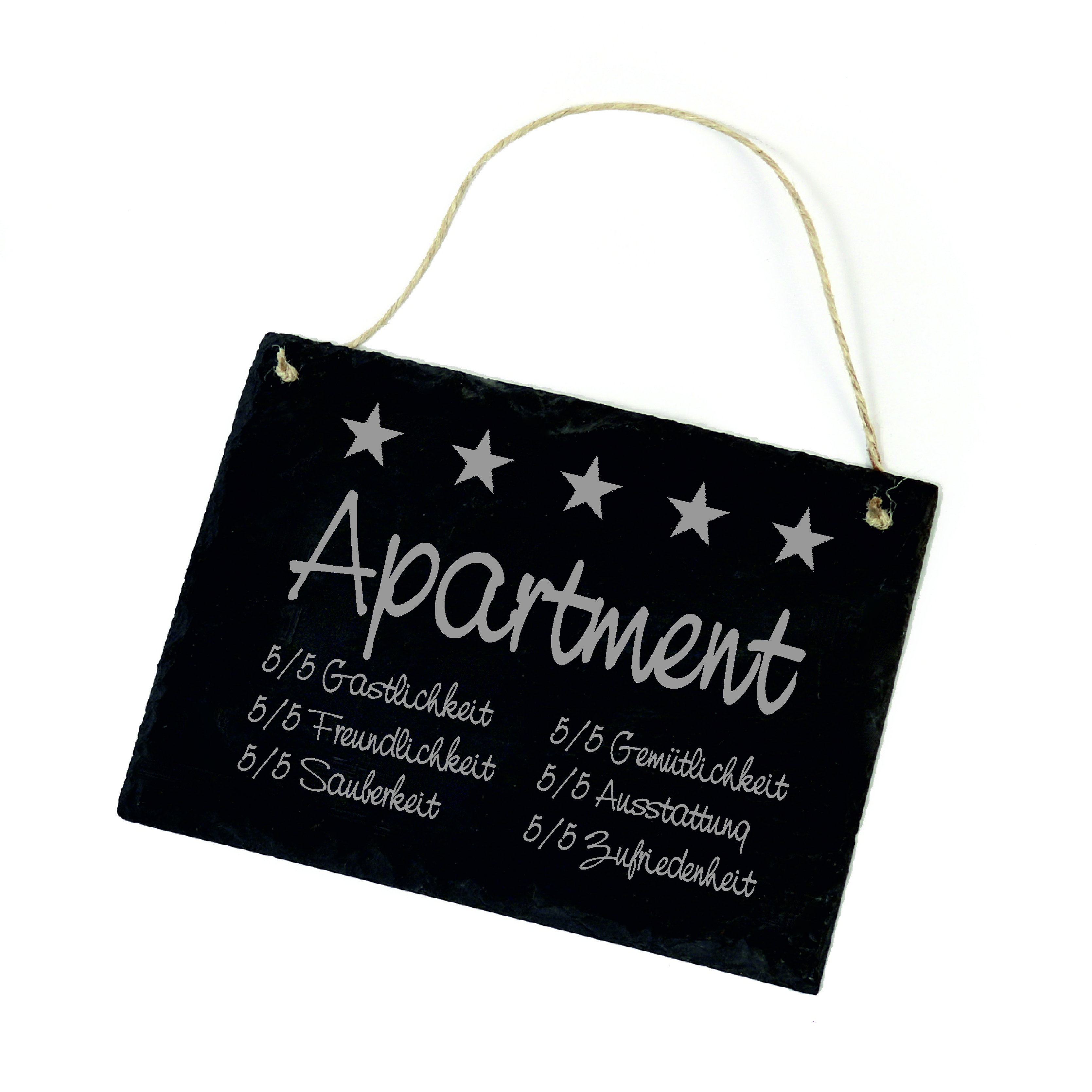 5 Sterne Apartment Star Rating Bewertung Schild Fewo Gästebewertung Unterkunft Schiefer 22 x 16