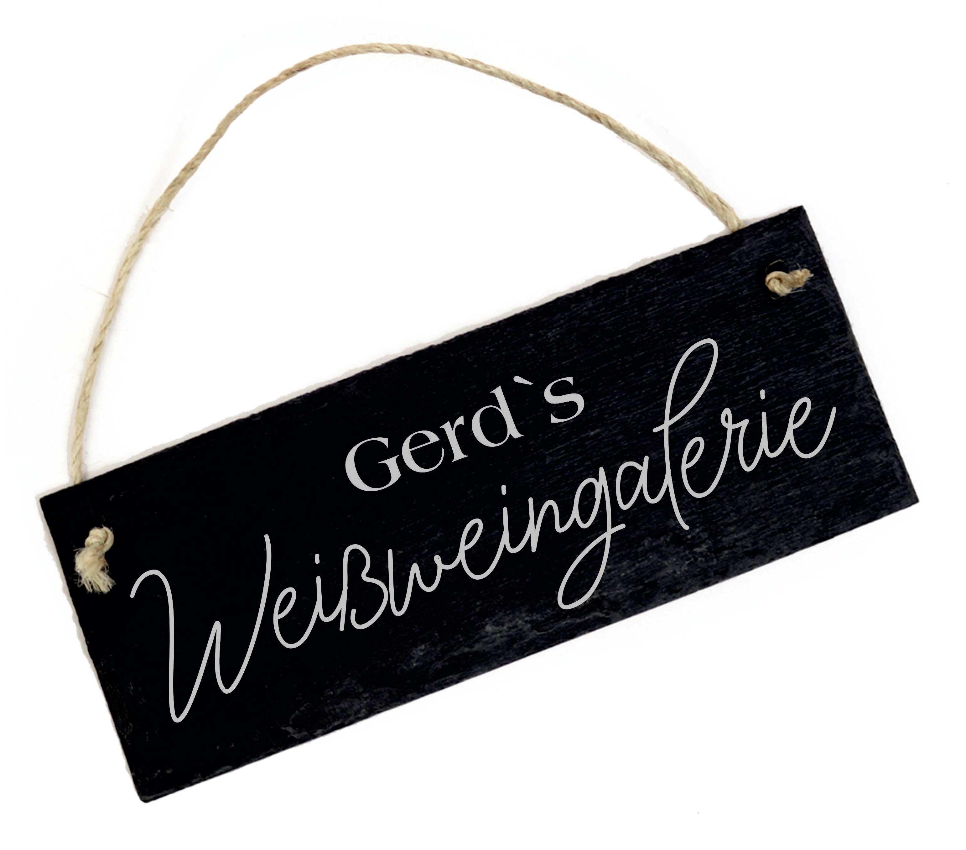 Weißweingalerie Schild mit Wunschnamen Schiefer graviert Weißwein Weinschrank Türschild 22 x 8 cm