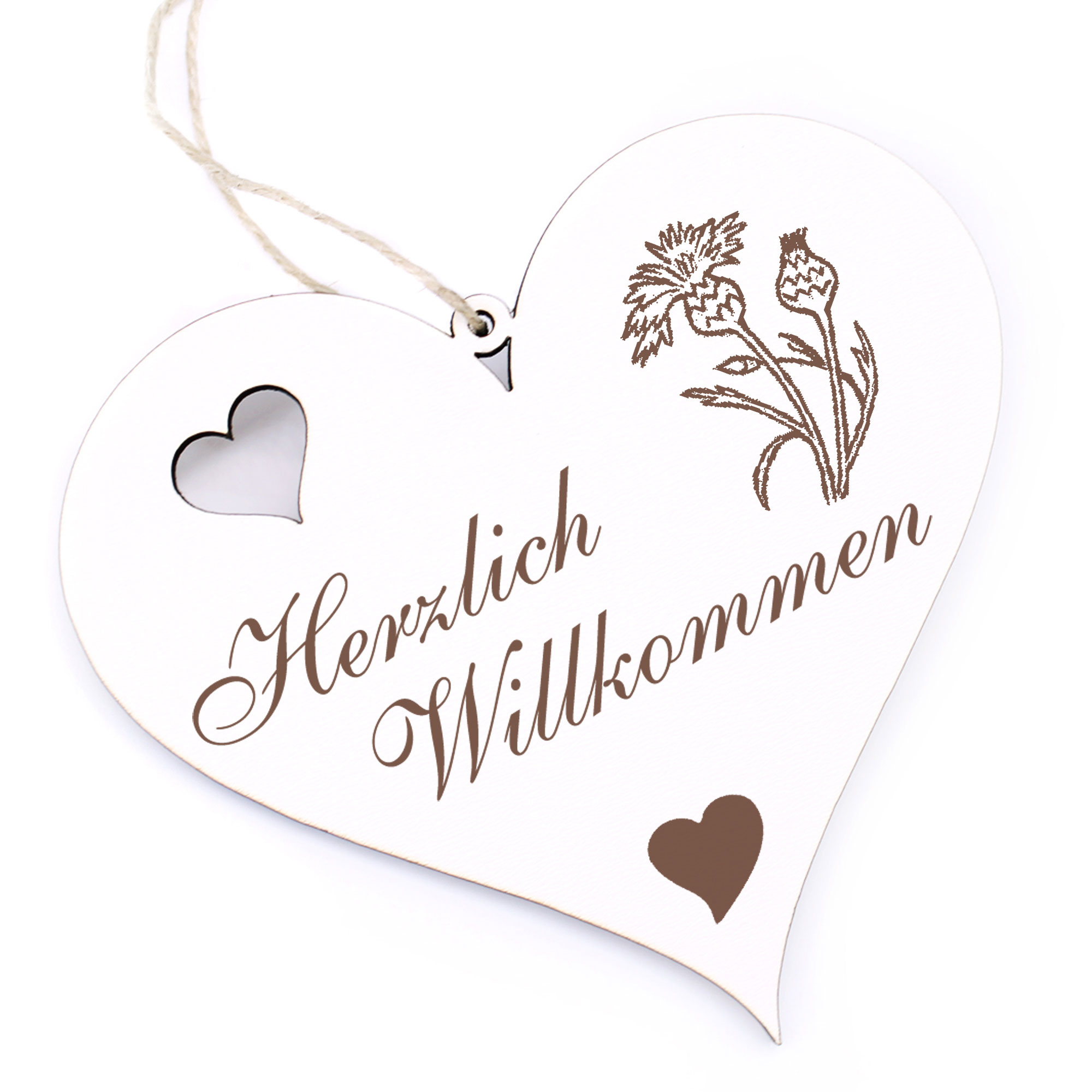 Herzlich Willkommen Schild - Kornblume - Deko Herz Holz