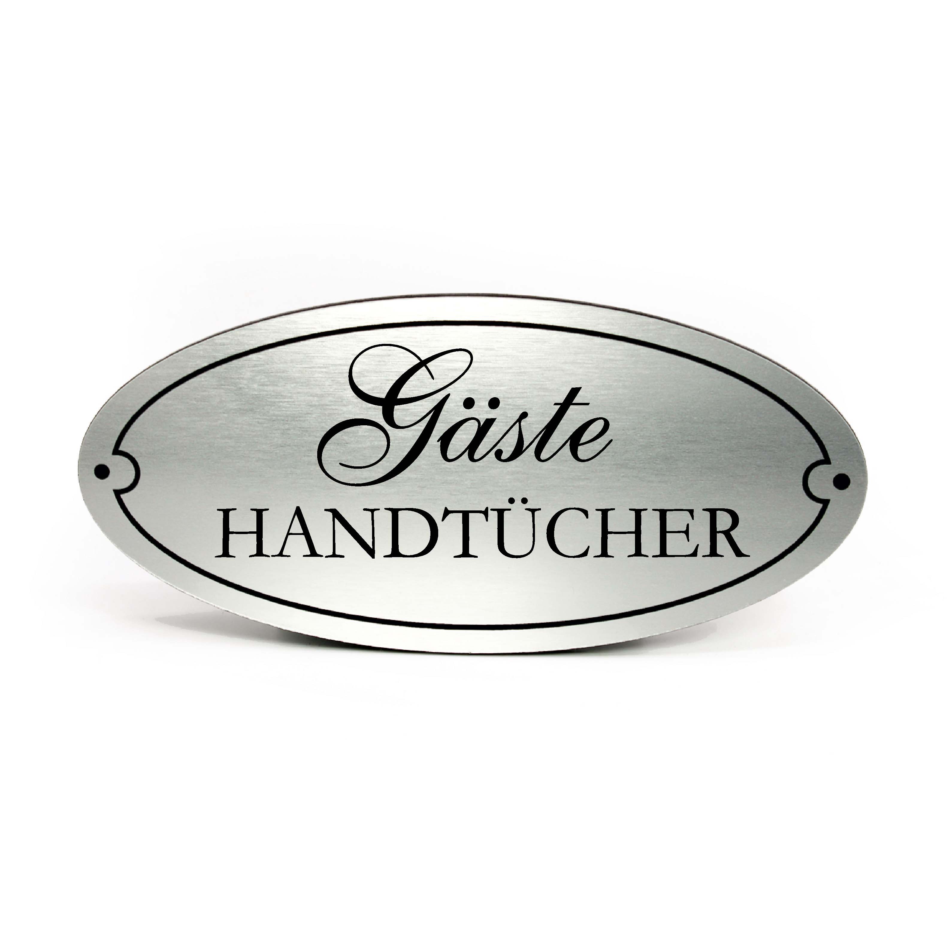 Gäste Handtücher Schild Kunststoff Silber graviert oval selbstklebend Gasthandtuch Dekoschild 15 x 7