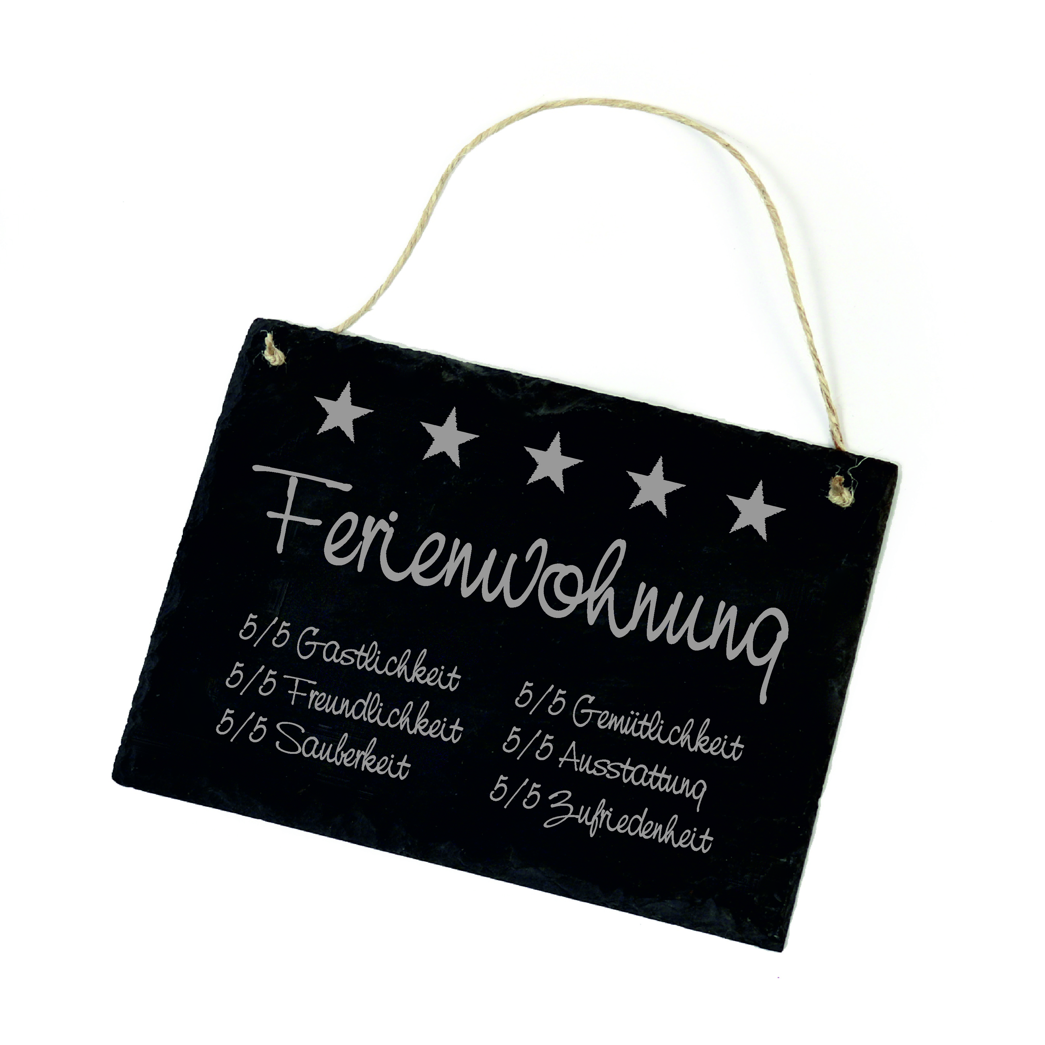 5 Sterne Ferienwohnung Star Rating Bewertung Schild Fewo Gästebewertung Unterkunft Schiefer 22 x 16