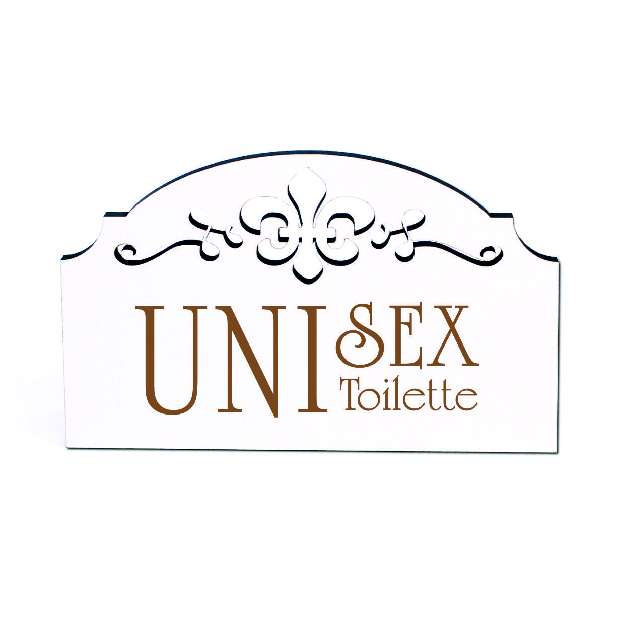 Unisex Toilette Türschild Schild Holz graviert Ornamente selbstklebend Vintage Türdeko 15,5 x 9,5