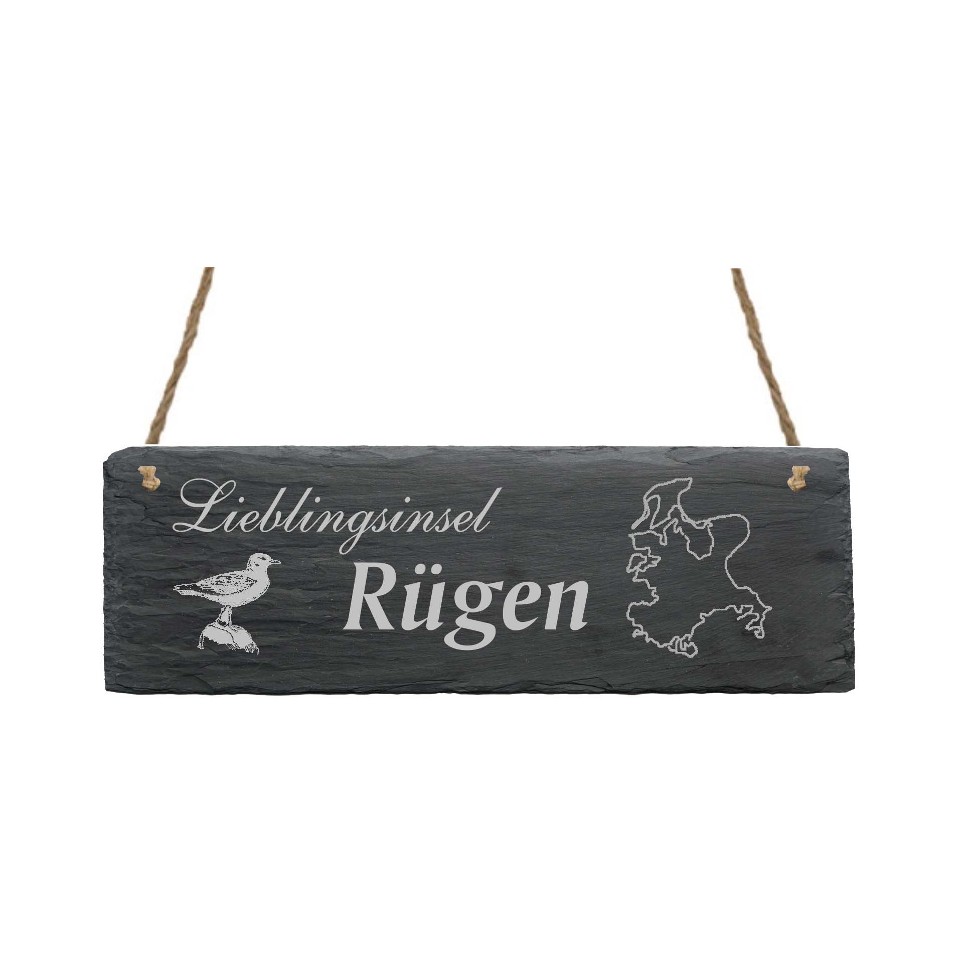 Schild « LIEBLINGSINSEL RÜGEN » 22 x 8 cm - aus Schiefer