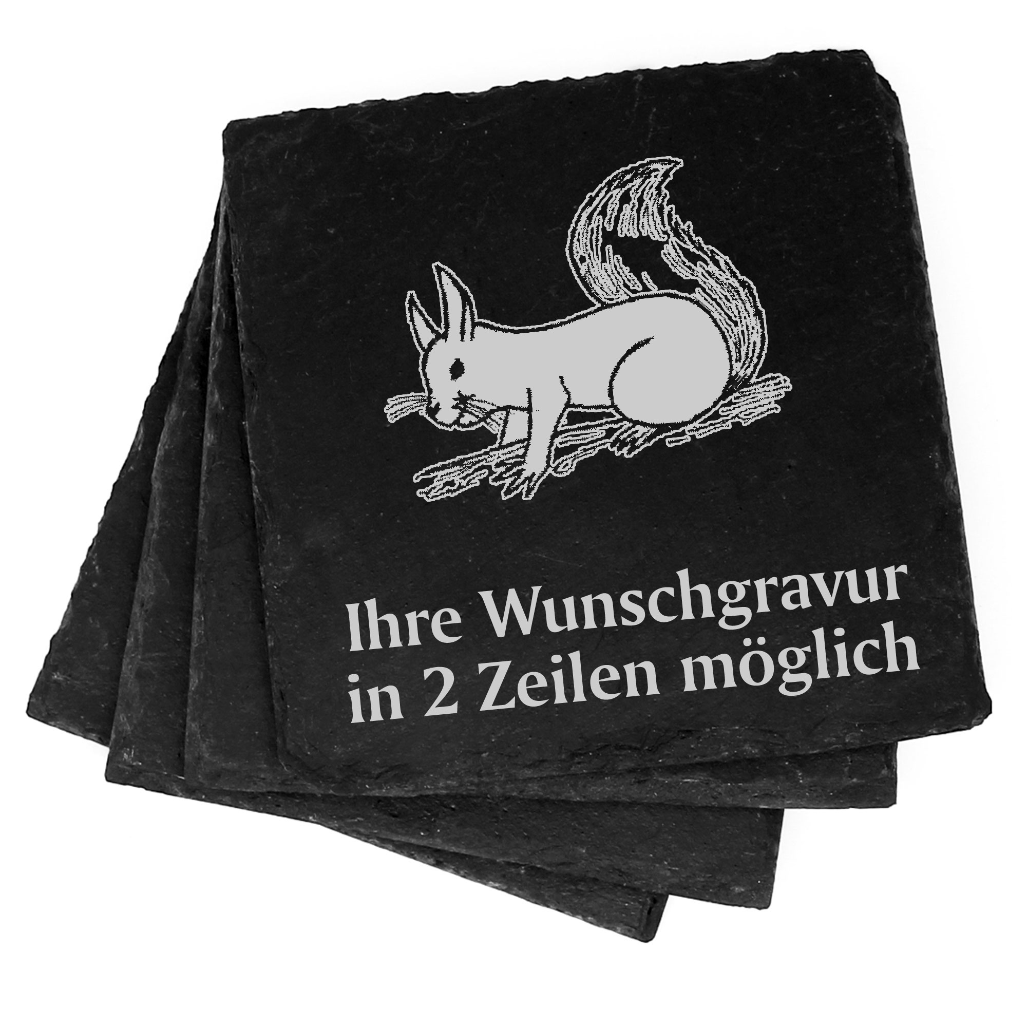 4x Eichhörnchen Deko Schiefer Untersetzer Wunschgravur Set - 11 x 11 cm