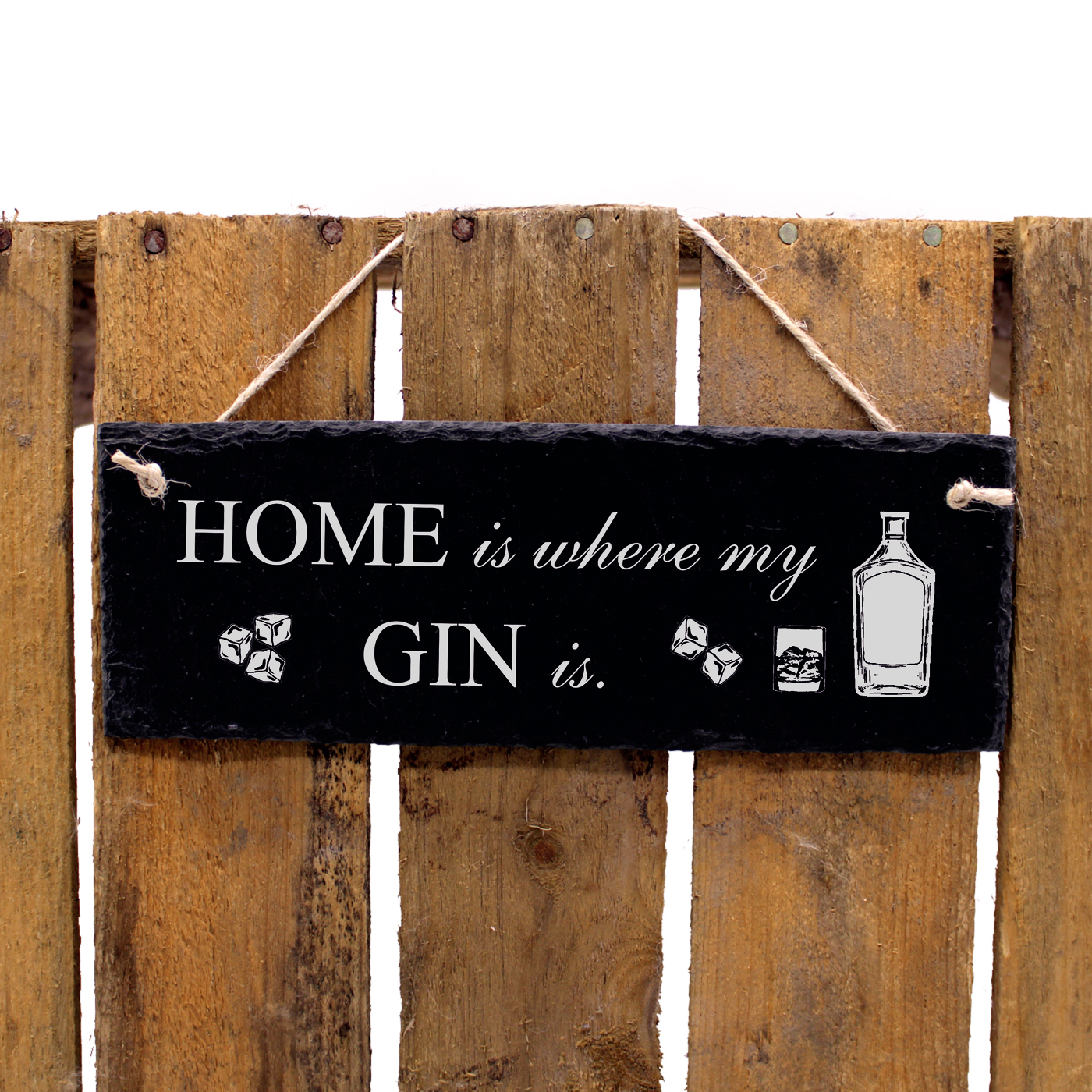 Schiefertafel Home is where my GIN is - Türschild 22 x 8 cm