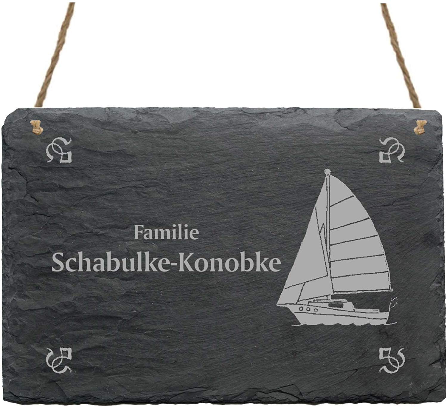 Schiefertafel « SEGELBOOT + NAME » ca. 22 x 16 cm