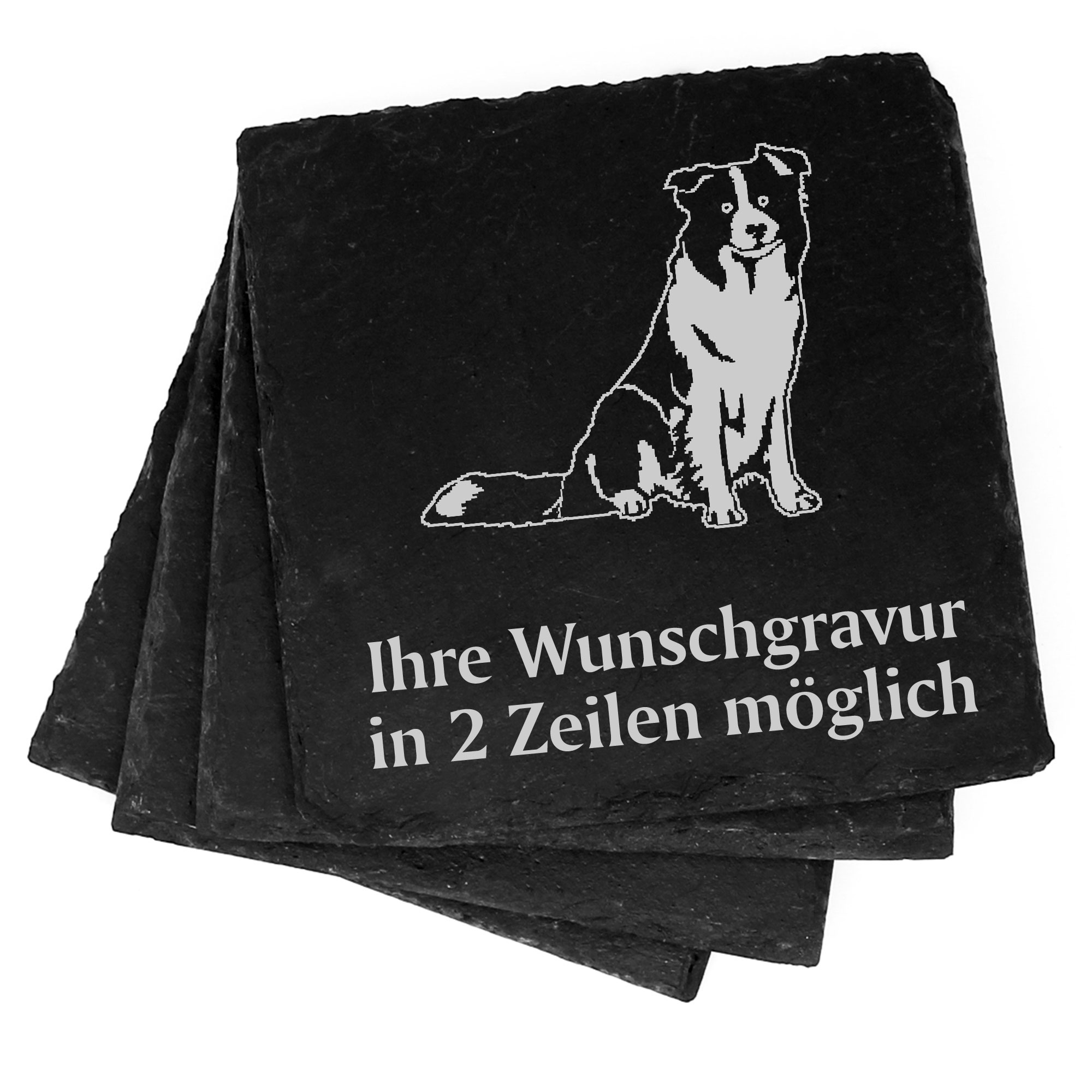 4x Border Collie Deko Schiefer Untersetzer Wunschgravur Set - 11 x 11 cm