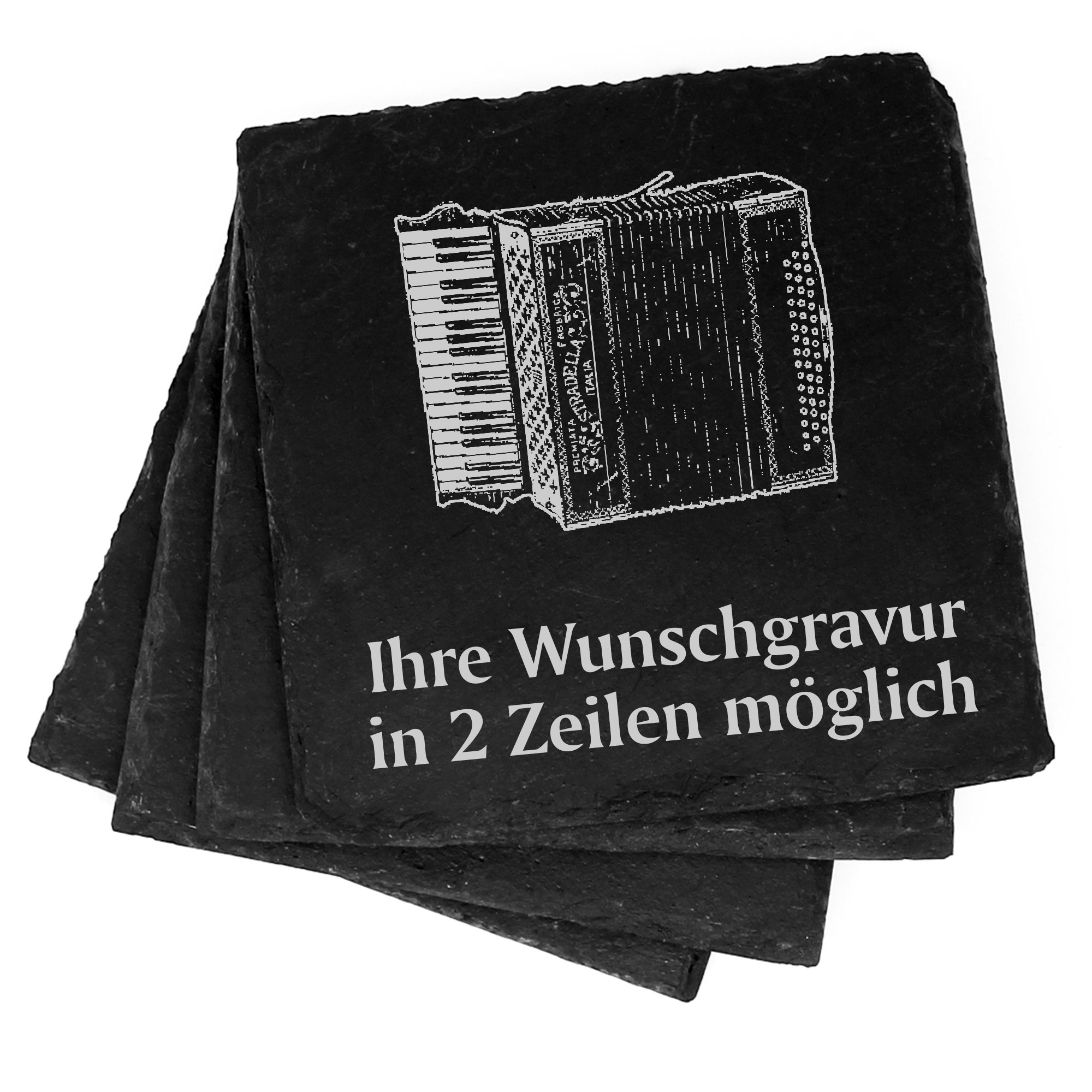 4x Akkordeon Ziehharmonika Deko Schiefer Untersetzer Wunschgravur Set - 11 x 11 cm