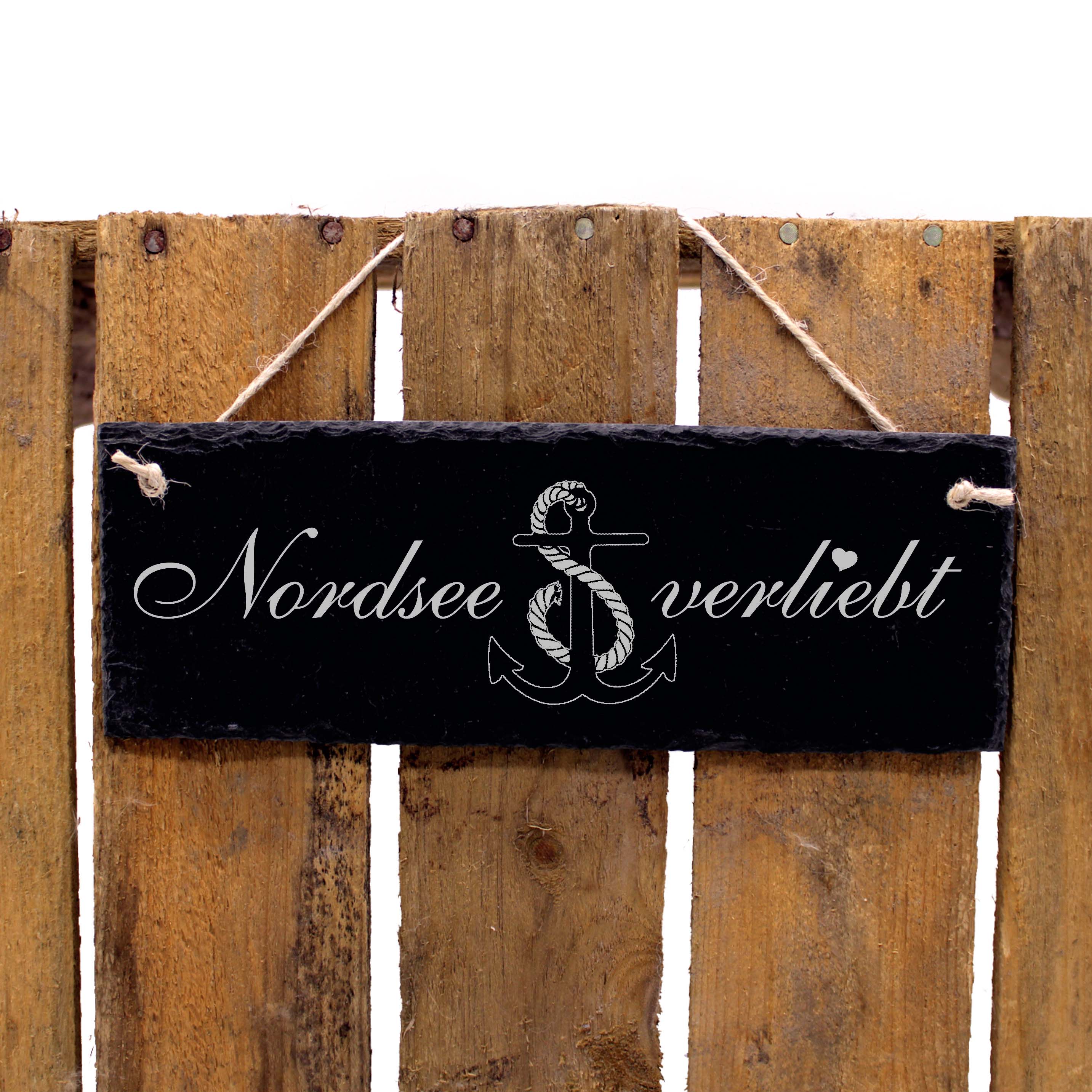 Schiefertafel Nordsee verliebt - Anker - Deko Schild 22 x 8 cm