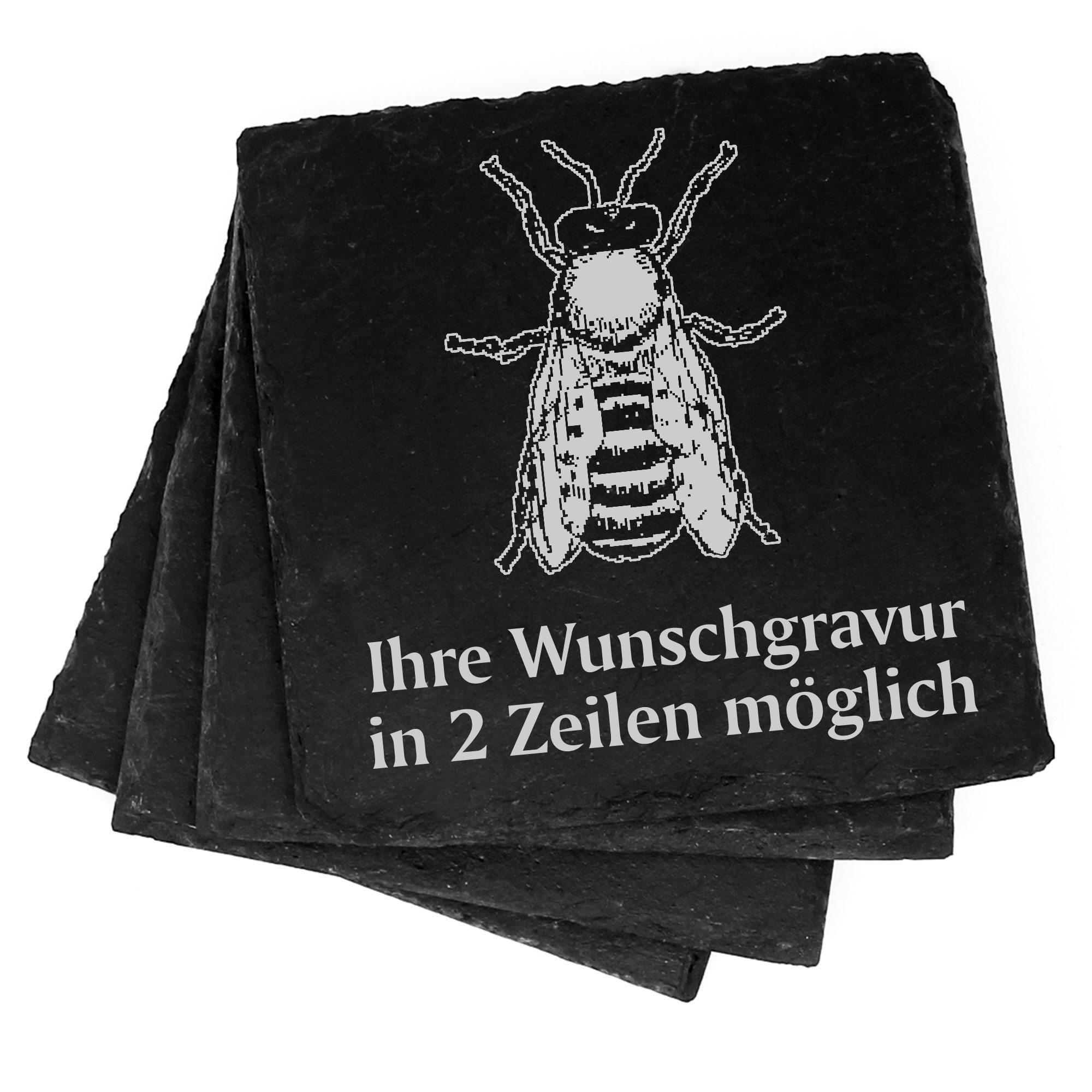 4x Biene Deko Schiefer Untersetzer Wunschgravur Set - 11 x 11 cm