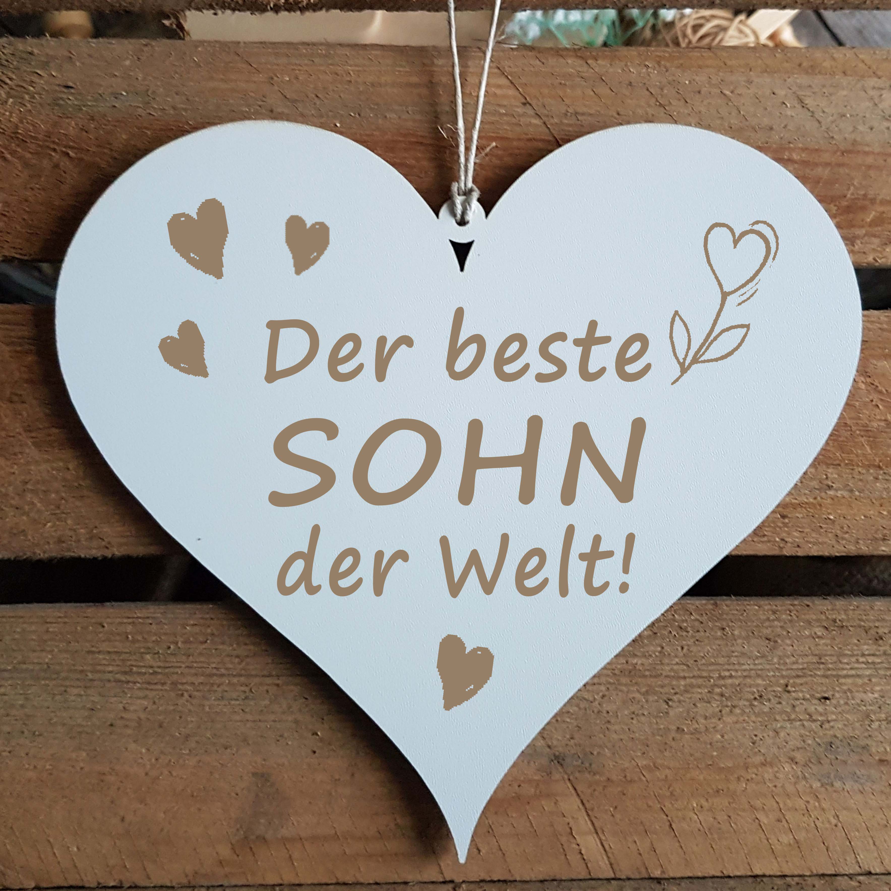 Herz Schild « DER BESTE SOHN DER WELT » mit Motiv Herzen