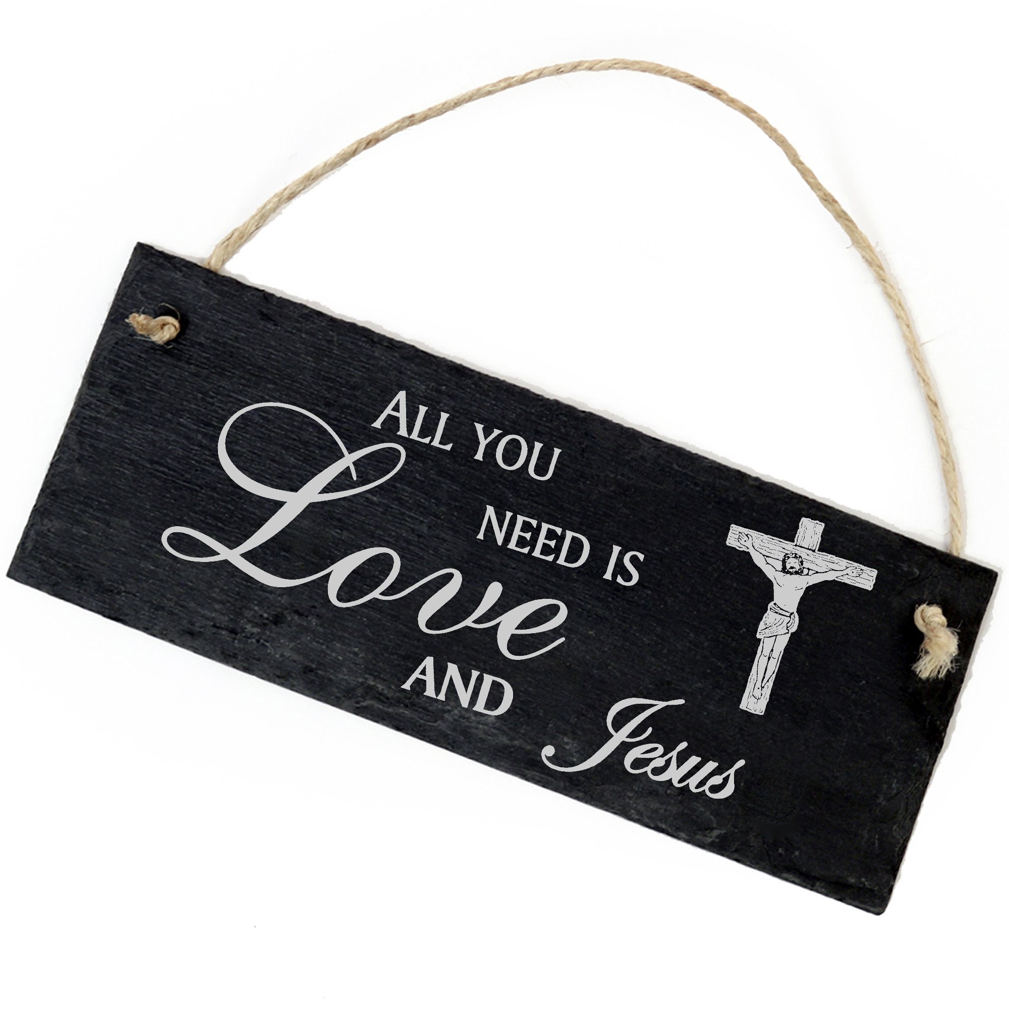 Schiefertafel Deko Jesus Schild 22 x 8 cm - All you need is Love and Jesus