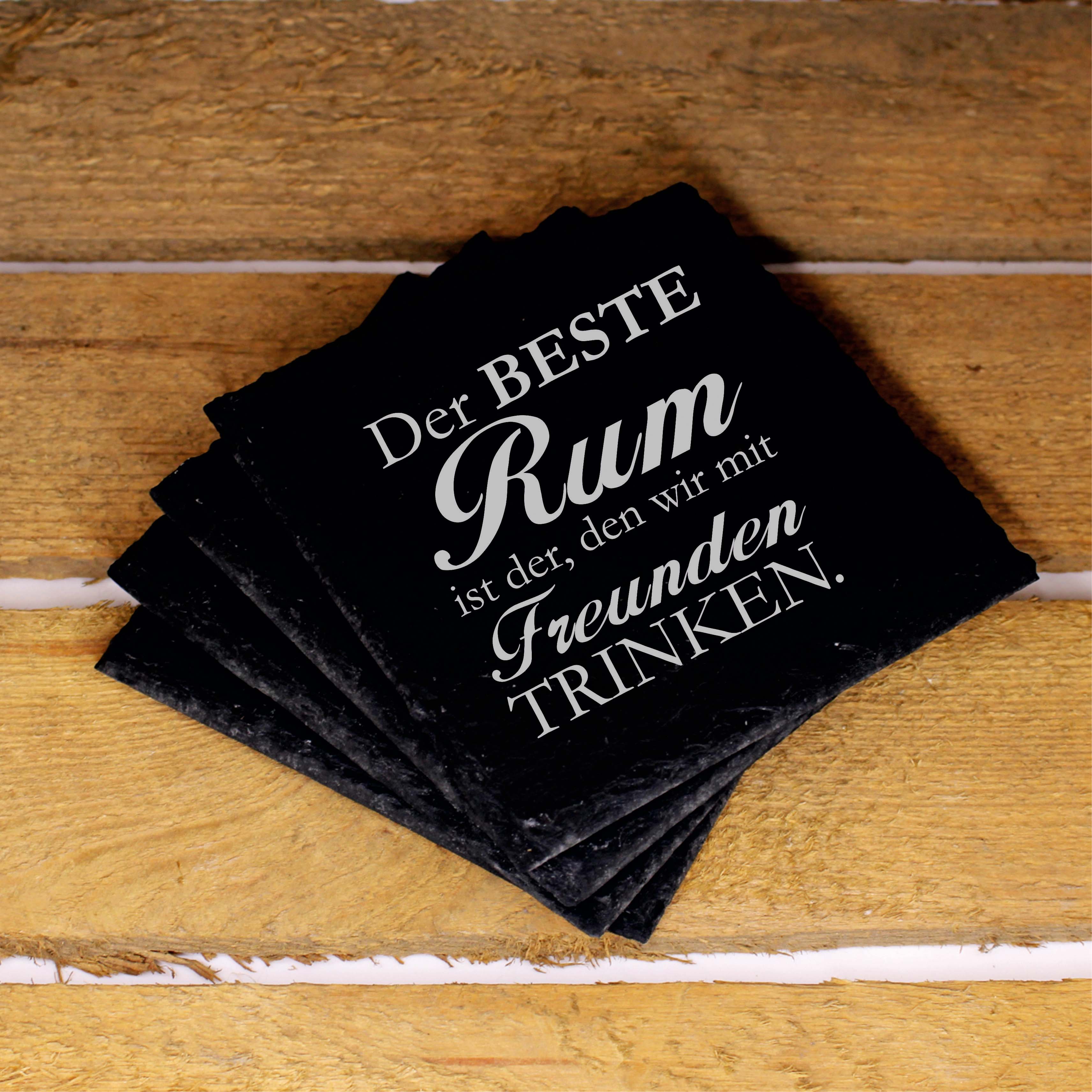 Untersetzer Schiefer 4er Set graviert - Der beste Rum ist der, den wir mit Freunden trinken 11 x 11