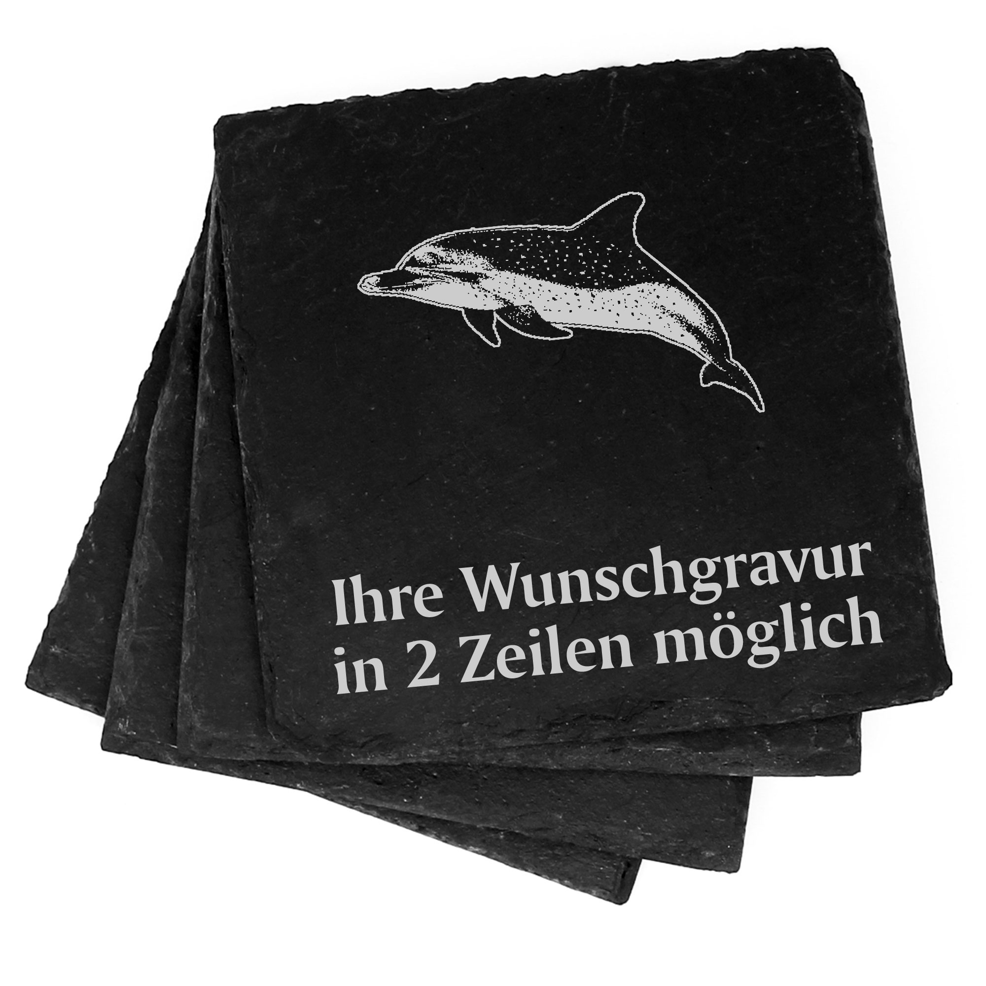 4x dunkler Delfin Deko Schiefer Untersetzer Wunschgravur Set - 11 x 11 cm