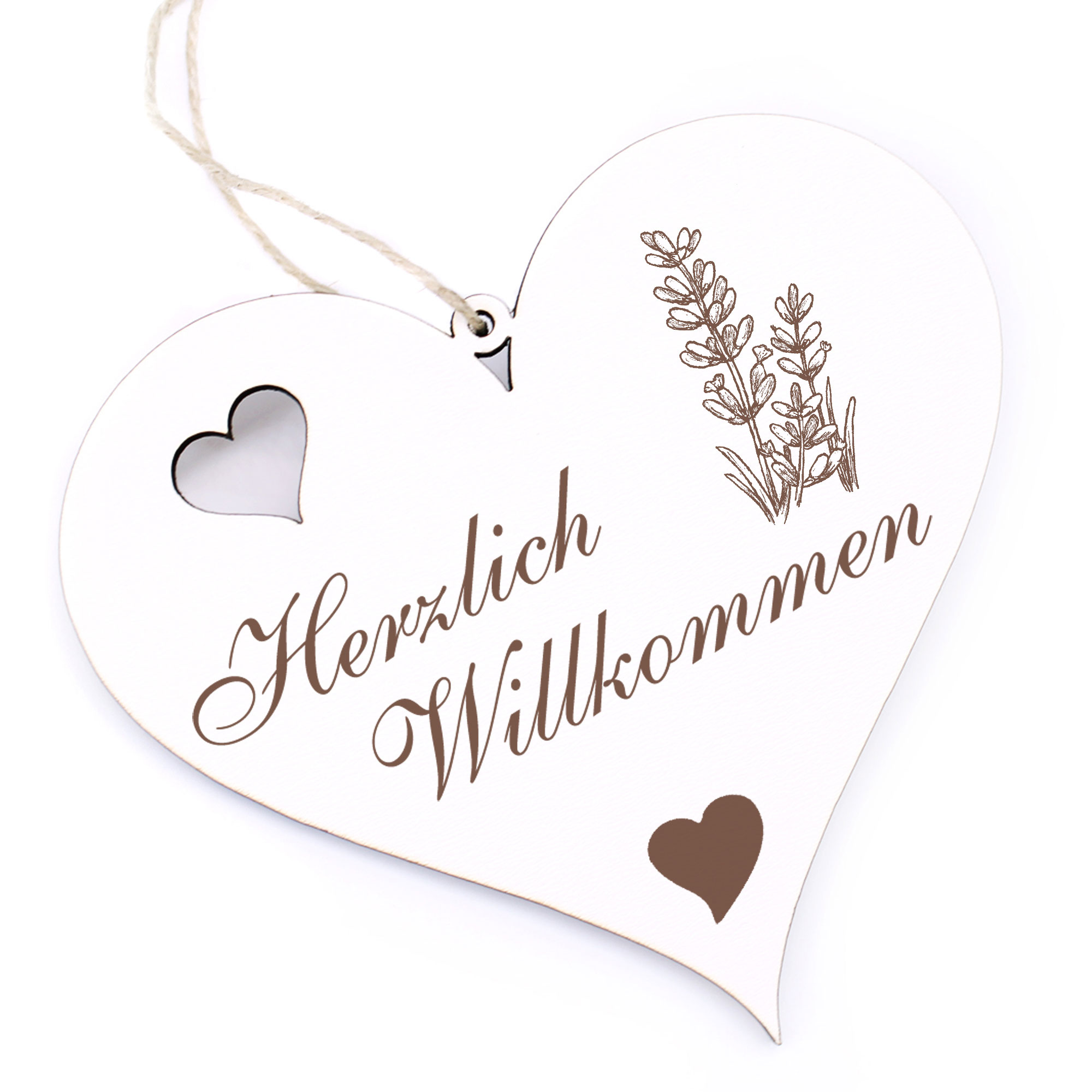 Herzlich Willkommen Schild - Lavendel - Deko Herz Holz