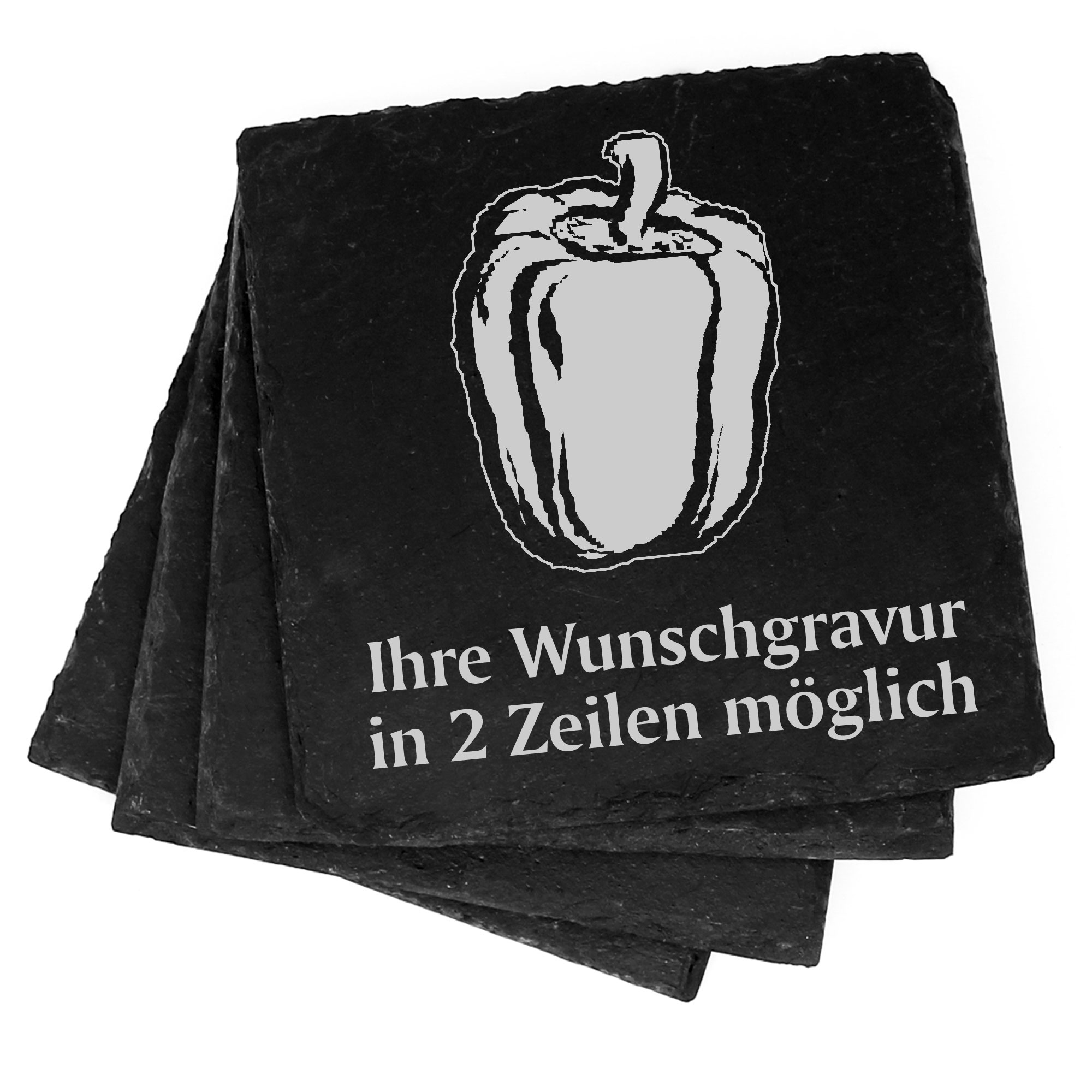 4x Bellpepper Paprika Deko Schiefer Untersetzer Wunschgravur Set - 11 x 11 cm