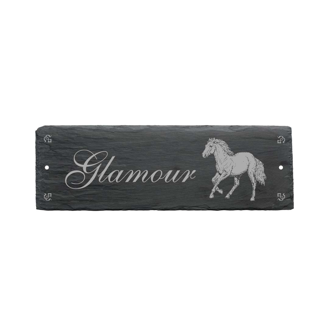 Pferdebox Schild « HAFLINGER + NAME » ca. 22 x 8 cm - aus Schiefer