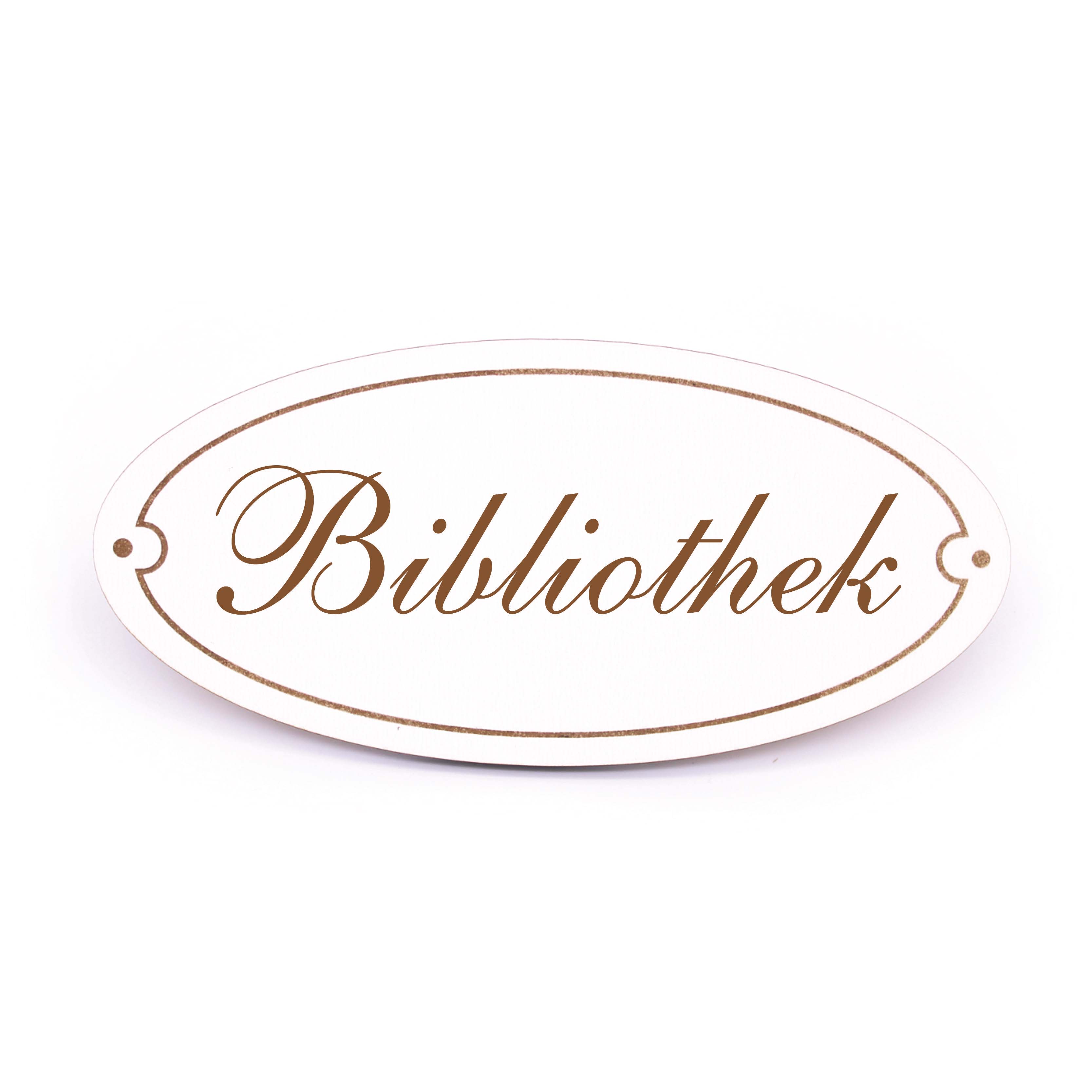 Ovales Türschild Bibliothek - selbstklebend - 15 x 7 cm