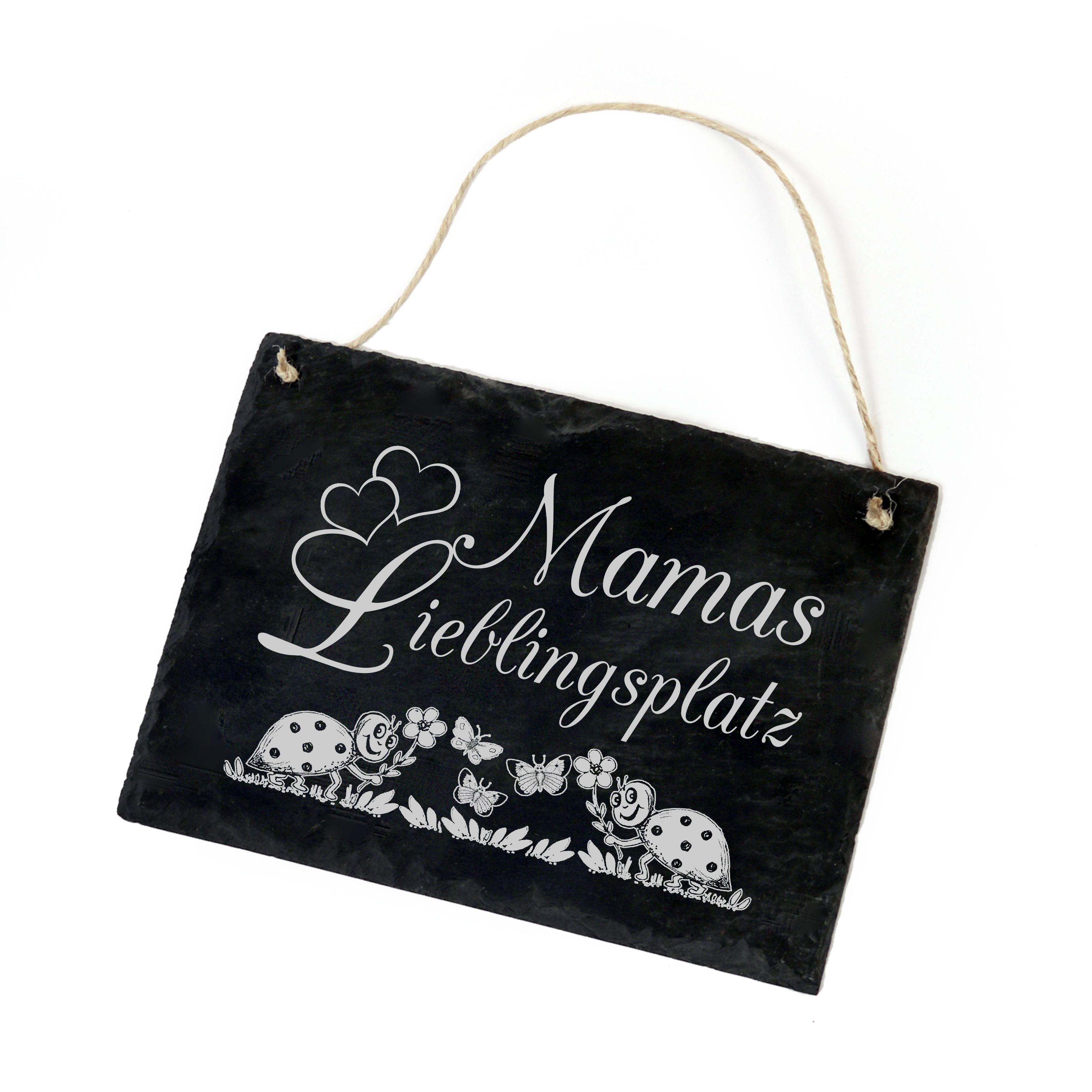 Schiefertafel « Mamas Lieblingsplatz » Schild Marienkäfer Schmetterling - 22x16