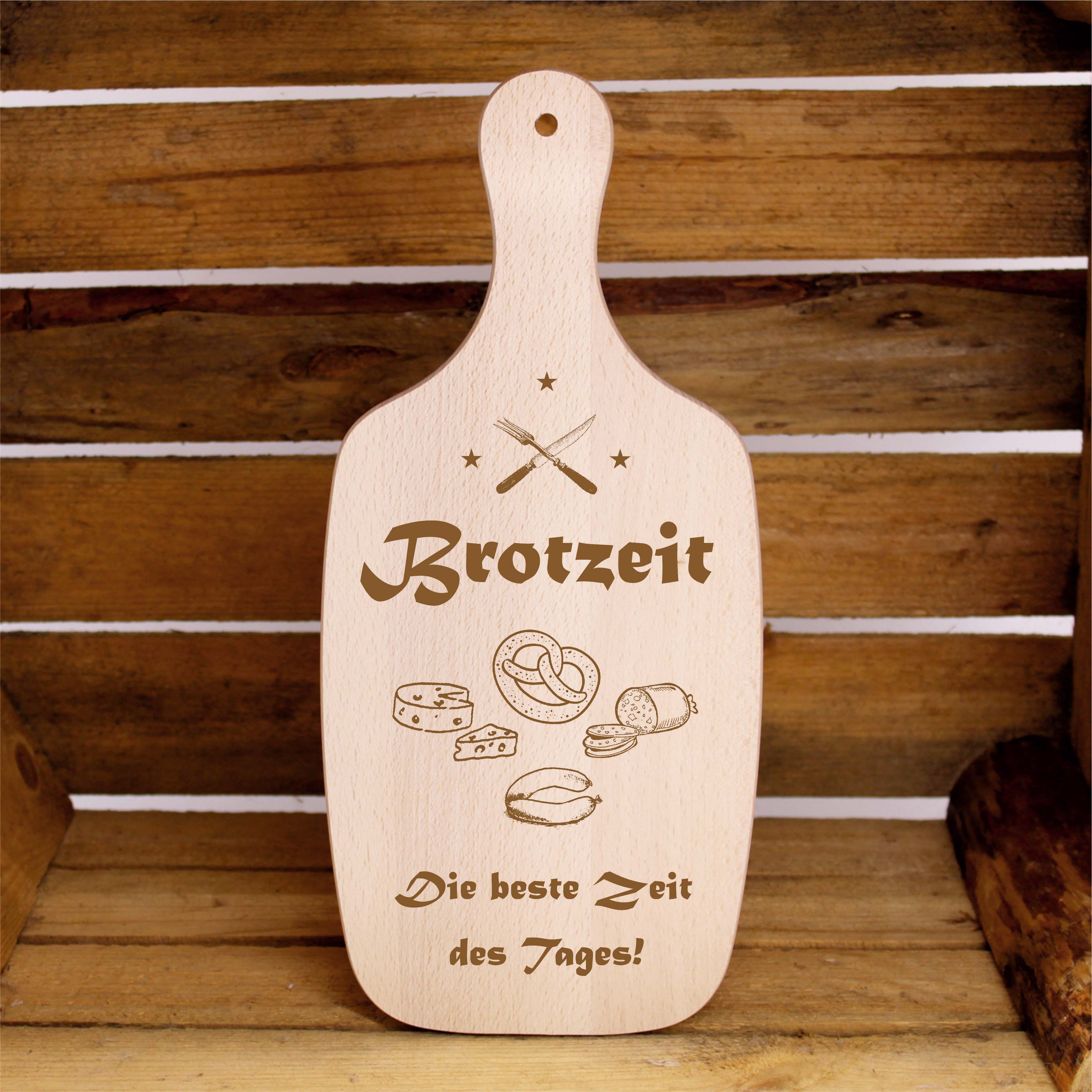 Brotzeit, die beste Zeit des Tages -  Brotzeitbrett Schneidebrett Frühstücksbrett graviert Holzbrett