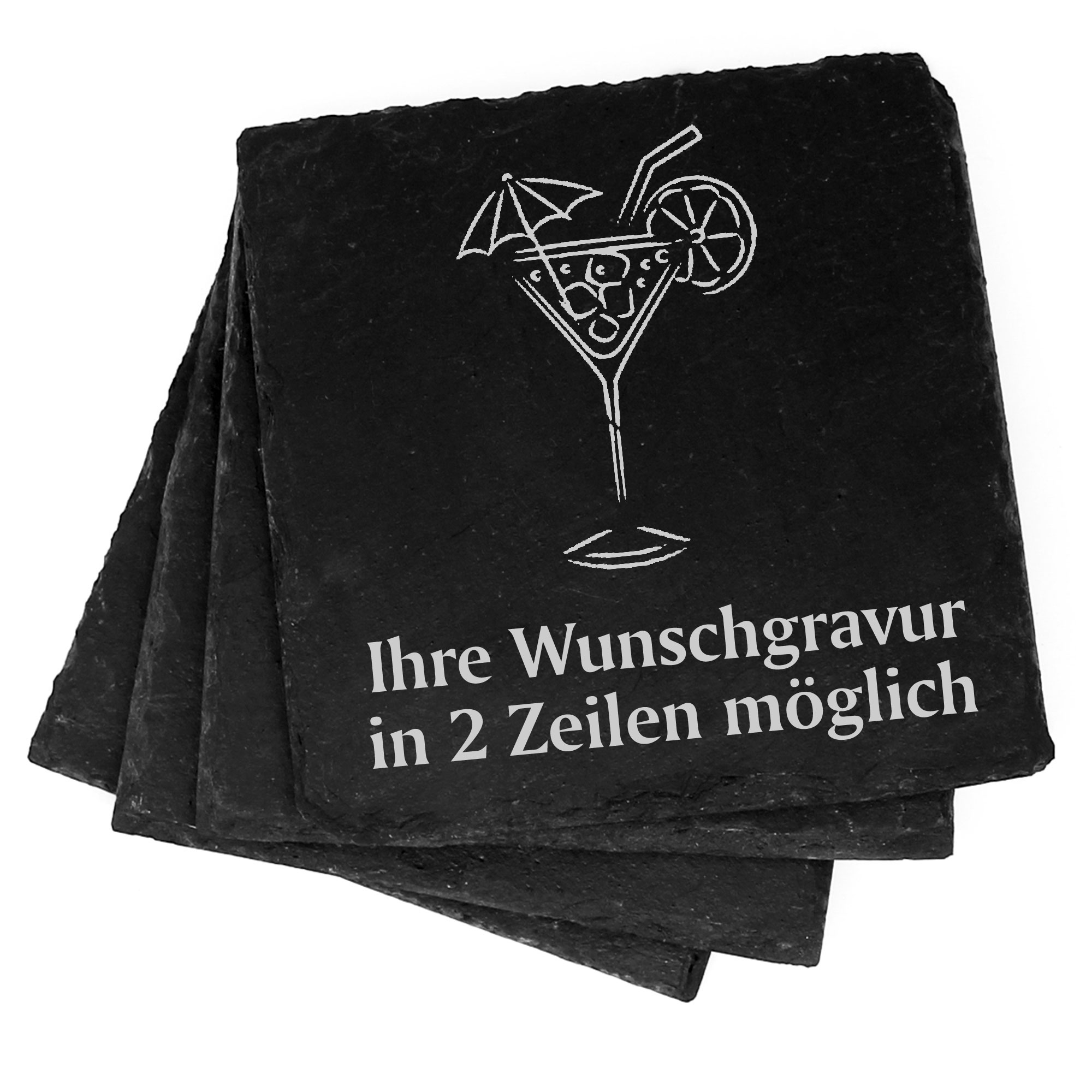 4x Cocktail Deko Schiefer Untersetzer Wunschgravur Set - 11 x 11 cm