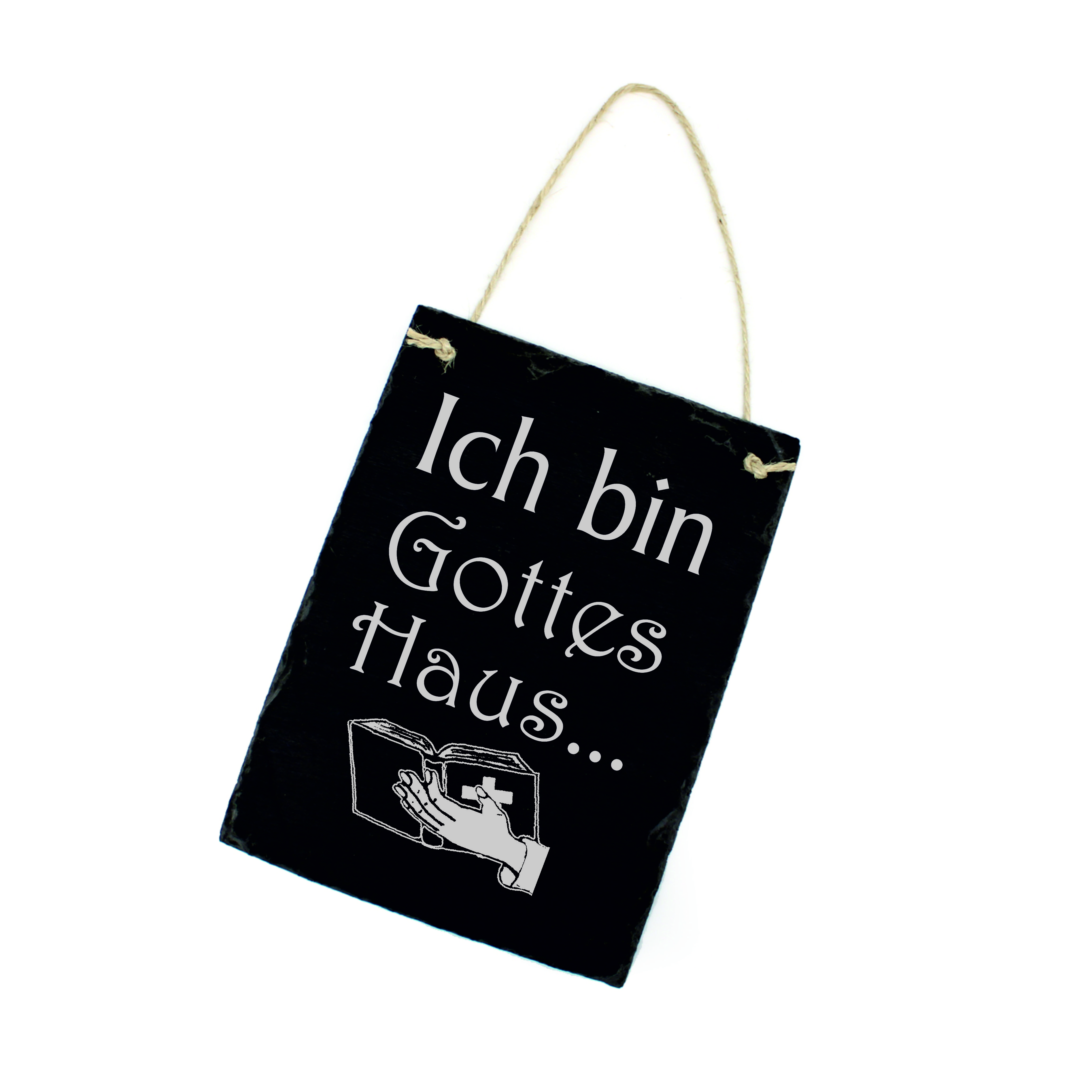 Schiefertafel Ich bin Gottes Haus - Schild hochkant 16x22 cm - Haussegen