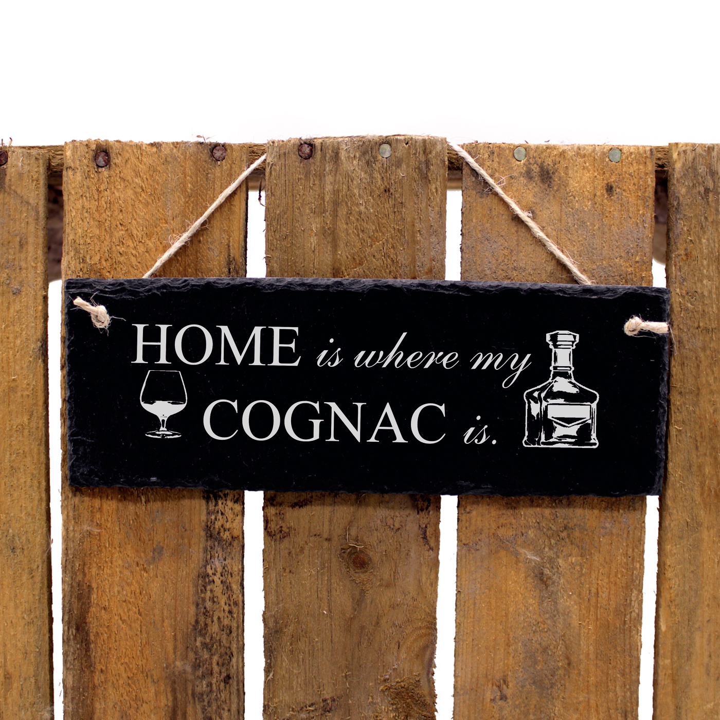 Schiefertafel Home is where my COGNAC is - Türschild 22 x 8 cm