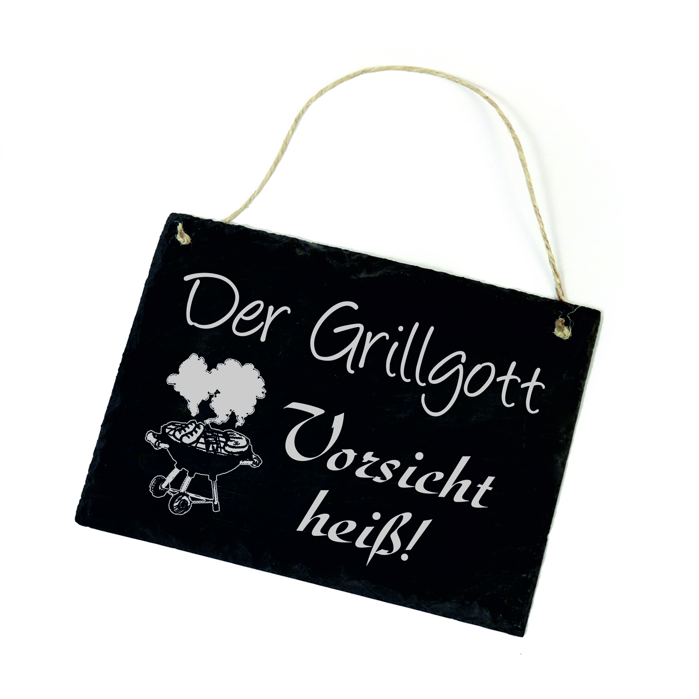 Schiefertafel « Der Grillgott - Vorsicht heiß » Schild Grill - 22x16