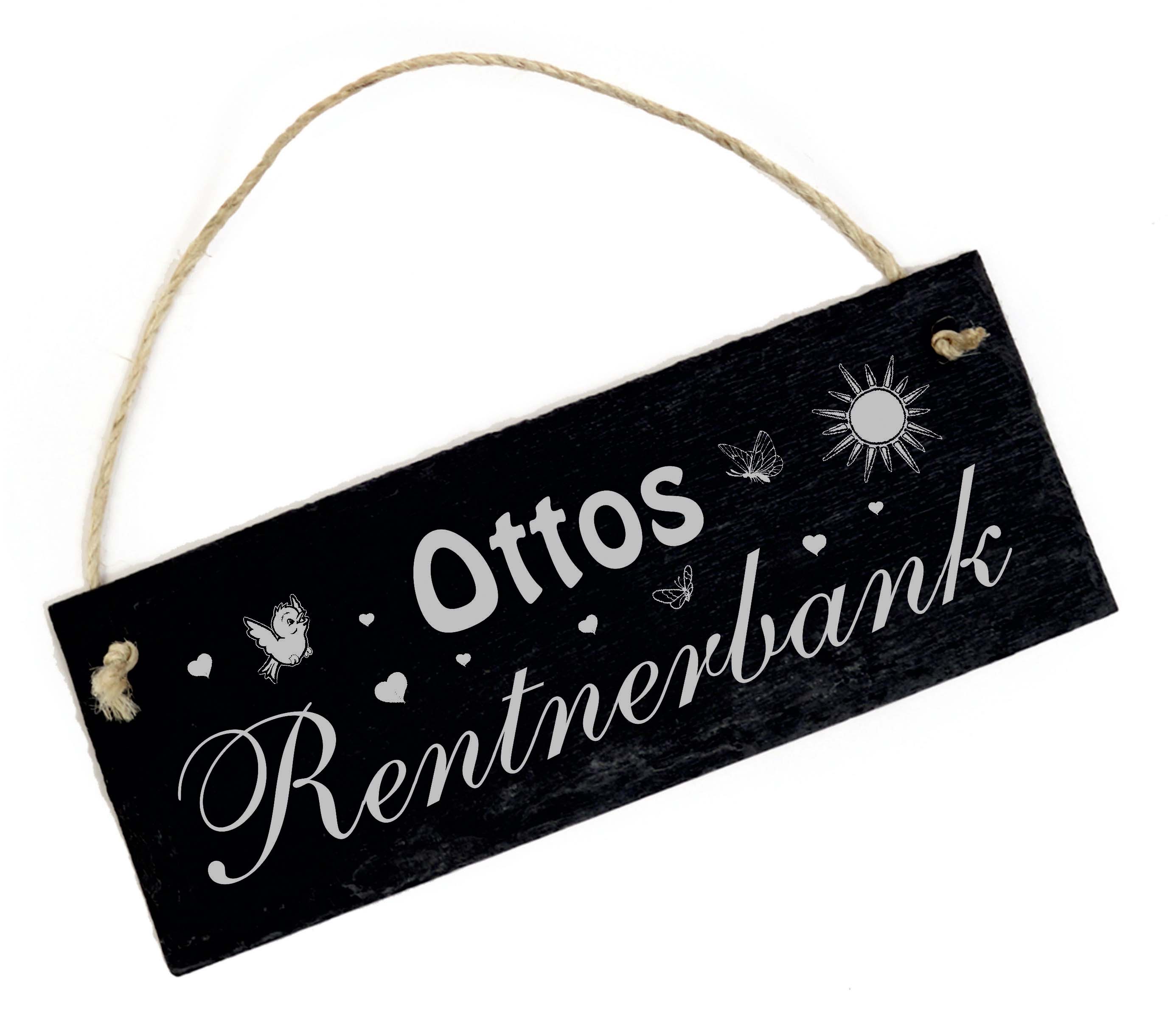 Rentnerbank Schild mit Wunschname Personalisierung Schiefer Gravur Dekoschild Rente 22 x 8 cm