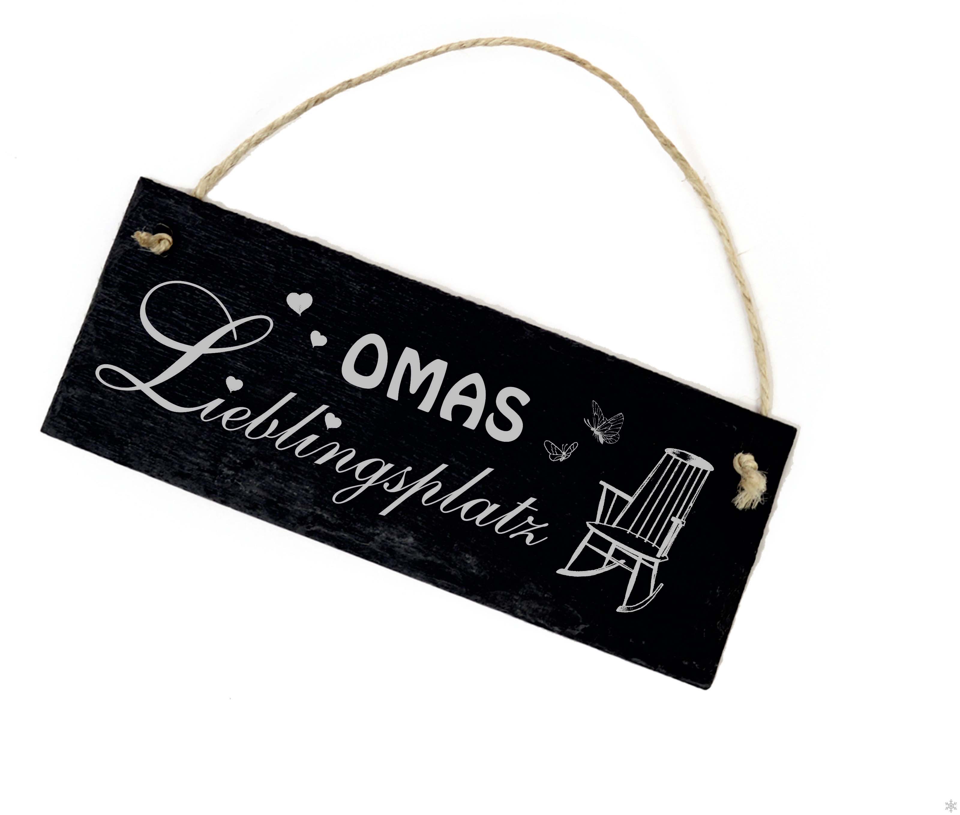 Omas Lieblingsplatz Schild Schiefer Gravur - Oma - Türschild Dekoschild Schaukelstuhl 22 x 8 cm